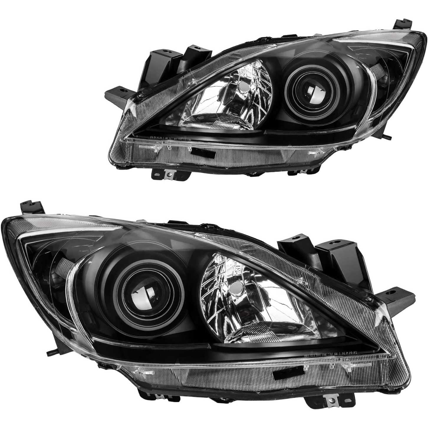 PHILTOP Headlight Assembly,Black Headlamp Replacement for 2010-2013 Mazda 3, Clear Reflctor Clear Lens, OE Style Automotive Head