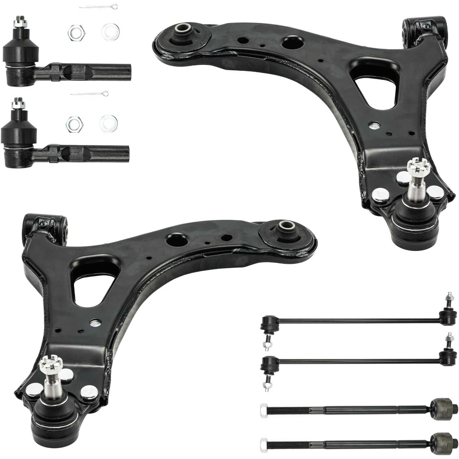 PHILTOP 8Pcs Front Lower Control Arms W/Ball Joint Tie Rod Sway Bar Link Fit for 2005-2007 Terraza/Relay, 2005-2008 Uplander, 20