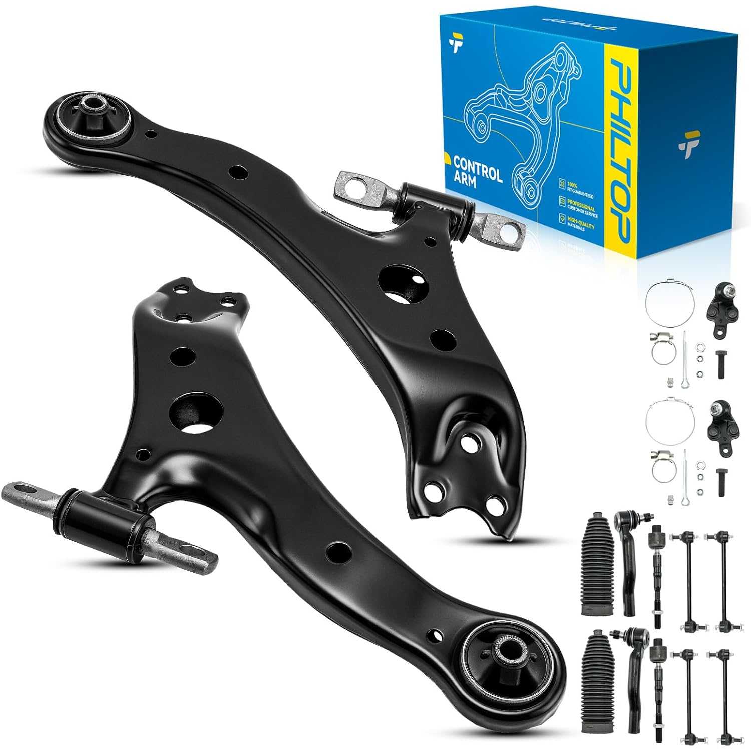 PHILTOP Front Lower Ball Joint Control Arm Sway Bar End Link Tie Rod End Boots & Bellows w/Locking C-Clamps Fit For 2002-200