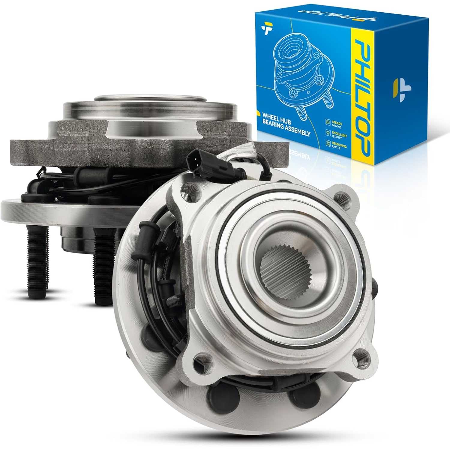 PHILTOP 515162 Front Wheel Hub Bearing Assembly for Ram 2500 2014-2018, 3500 2013-2018, Wheel Bearing 8 Lugs 2PCS w/ABS