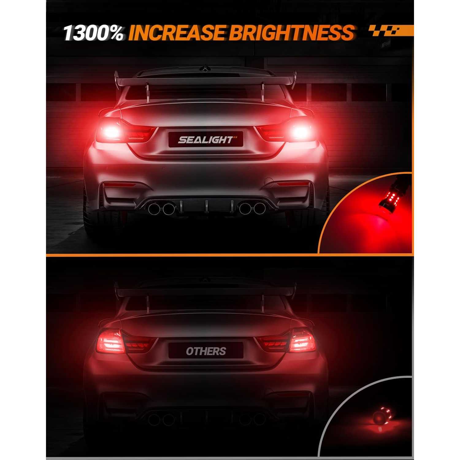 LASFIT L2 3157 Red LED Brake Light Bulbs - Super Bright 2-Pack With Projector Lens For Tail & Stop Lights