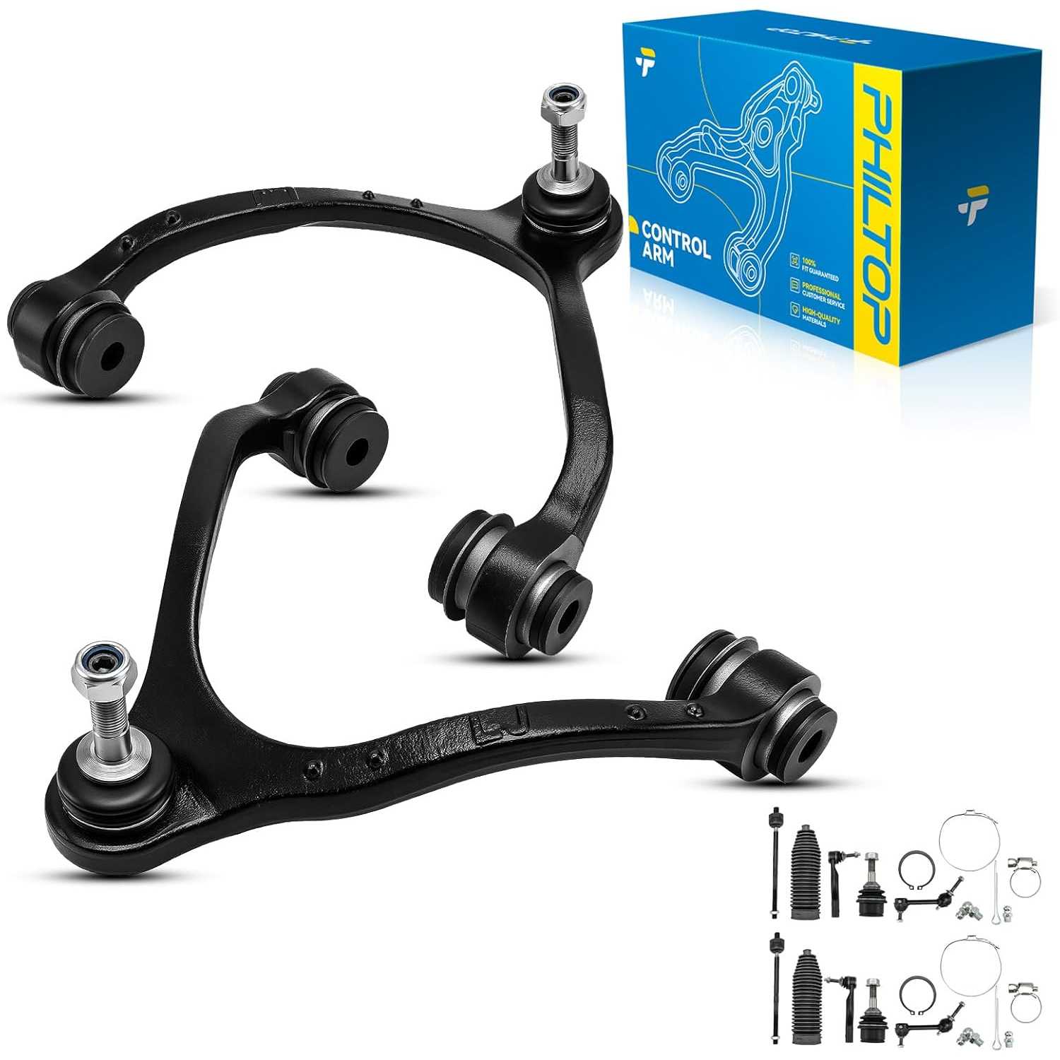 PHILTOP 12Pcs Front Upper Control Arms W/Ball Joint Tie Rod Sway Bar Fit for 2003-2011 Crown Victoria, 2003-2011 Town Car, 2003-