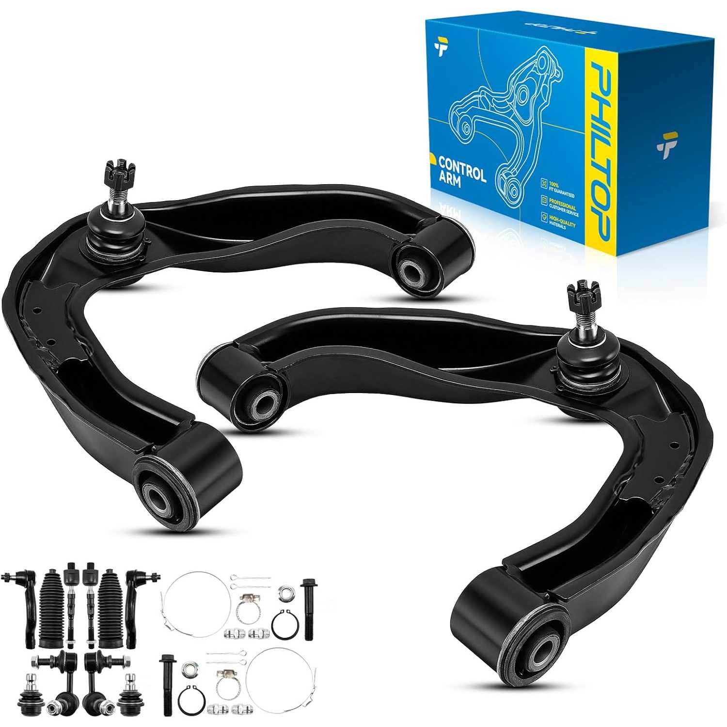 PHILTOP Front Upper Control Arm w/Ball Joint Front Lower Ball Joint Sway Bar End Link Tie Rod End Boots & Bellows w/Locking