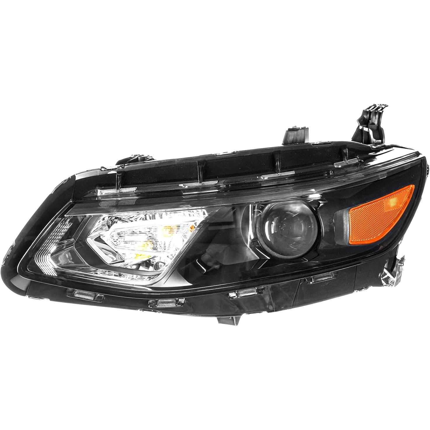 PHILTOP Headlights Assembly Compatible with 2016 2017 2018 Chevy Malibu,Black Housing Clear Lens Amber Reflector,Halogen Headlam