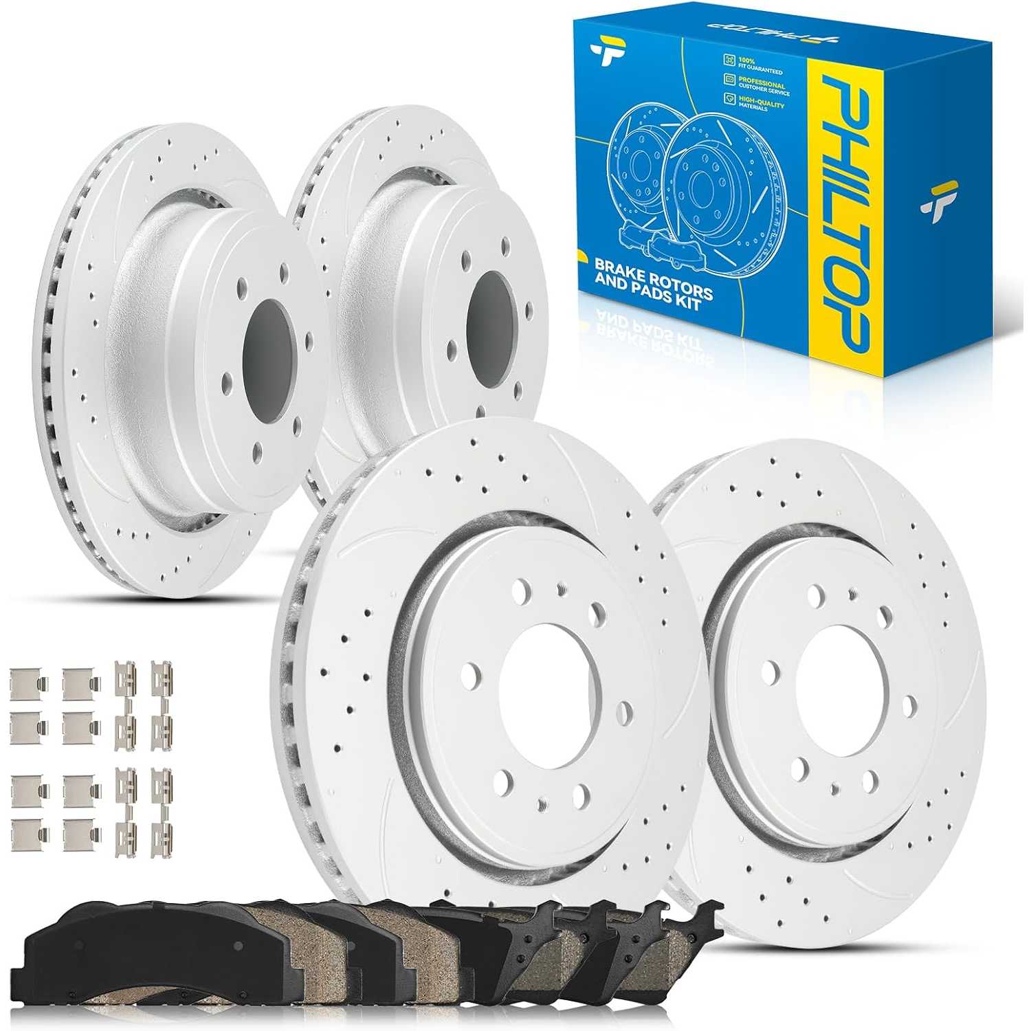 PHILTOP Front & Rear Brake Kit For Ford F-150 2012 2013 2014 2015 2016 2017 2018 2019 2020, Disc Rotors with Ceramic Brake P