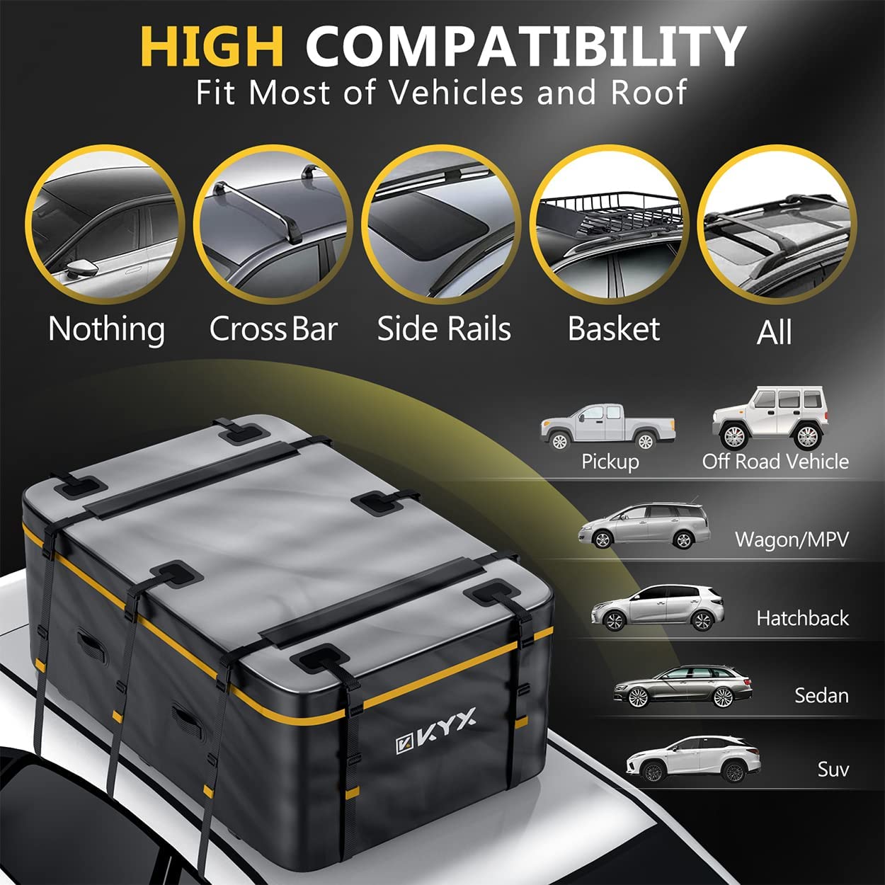 Suncent® 18 Cu.ft for 6-10 Medium Suitcases Black Waterproof Rooftop Cargo Carrier Bag 3