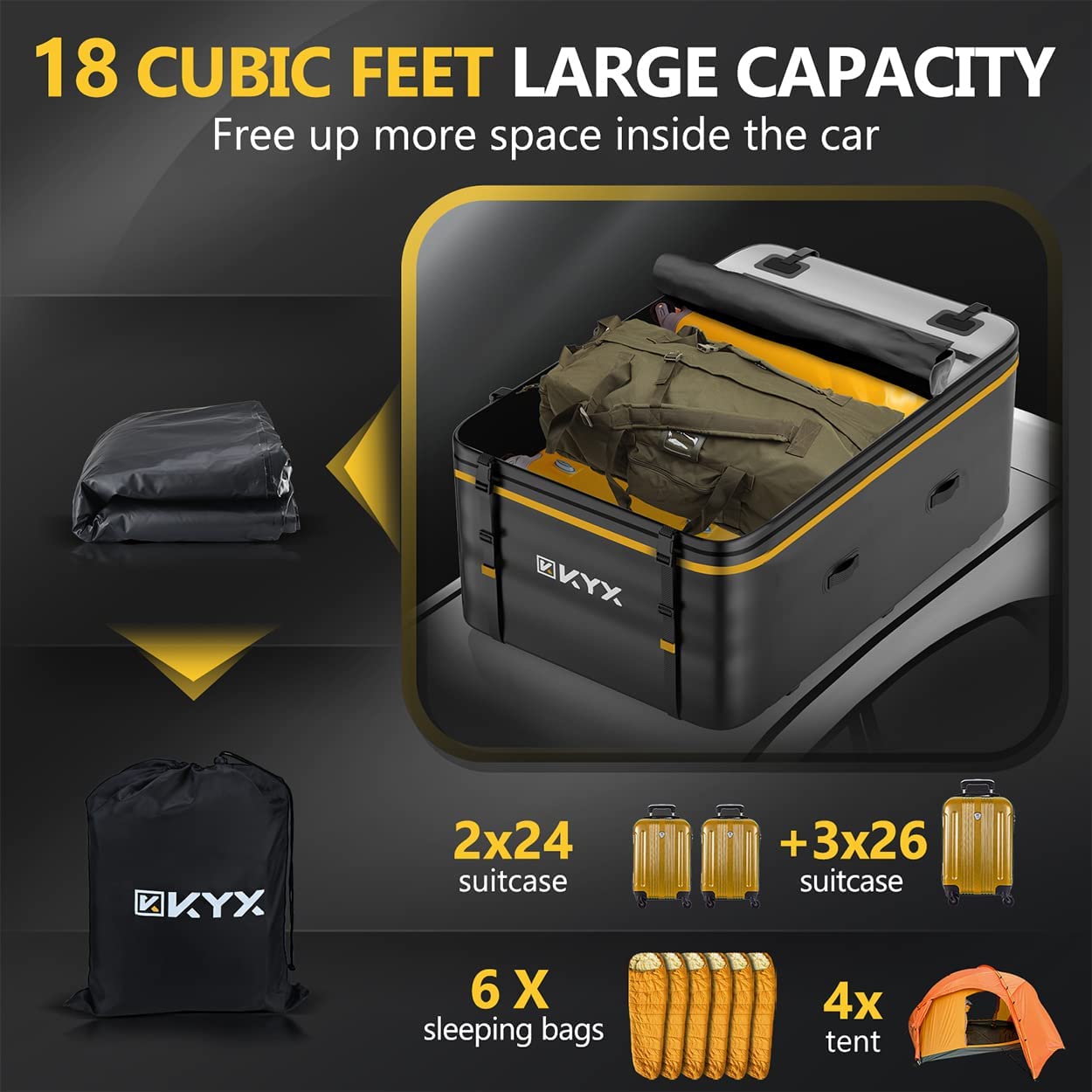 Suncent® 18 Cu.ft for 6-10 Medium Suitcases Black Waterproof Rooftop Cargo Carrier Bag 2