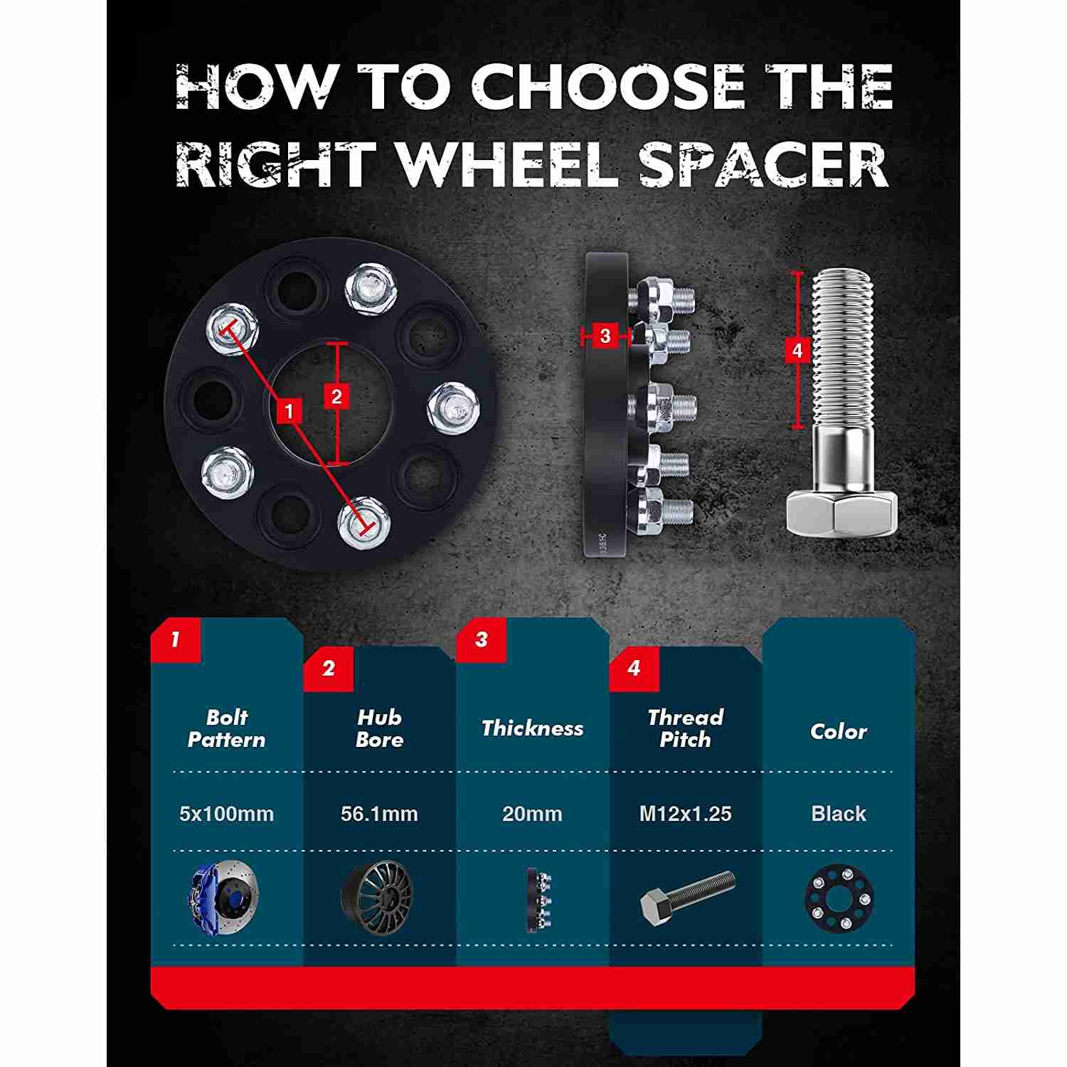 KAX® 1" 4x100mm Hub Centric Wheel Spacers 54.1mm M12X1.5 2PCS for 1996 Mazda Miata 1