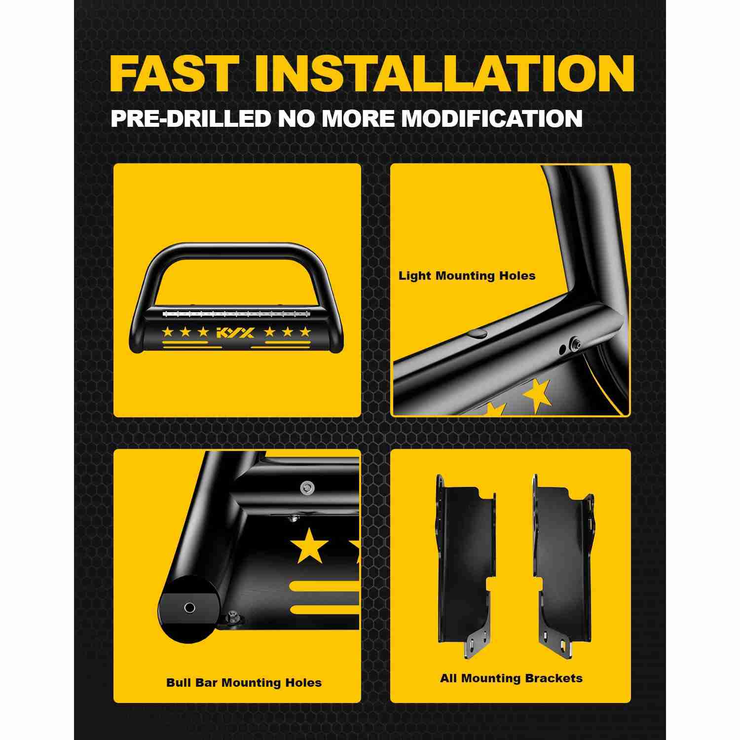 Suncent® 2007-2018 Chevy Silverado 1500 Bull Bar With Skid Plate & LED Light Bar 3