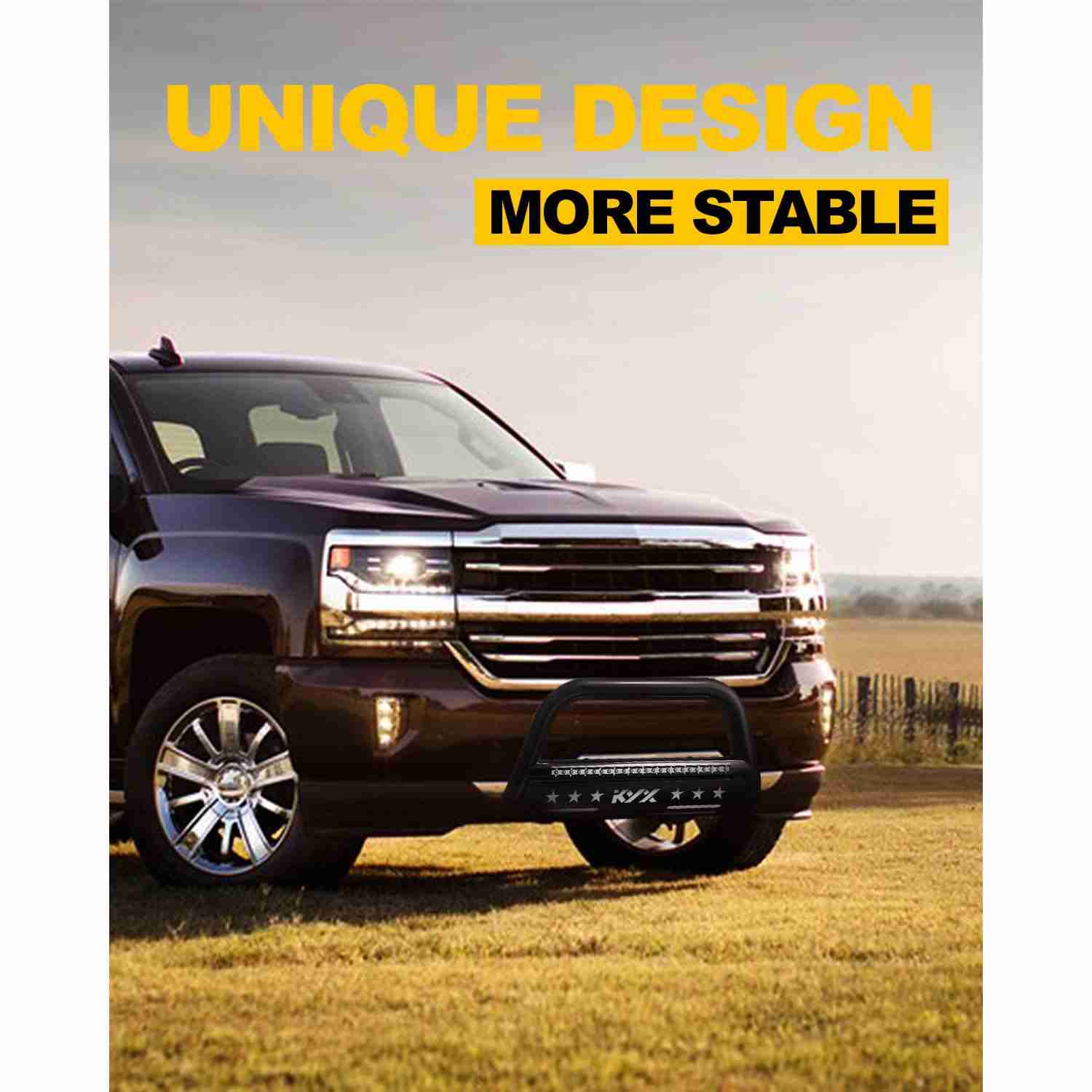 Suncent® 2007-2018 Chevy Silverado 1500 Bull Bar With Skid Plate & LED Light Bar 1
