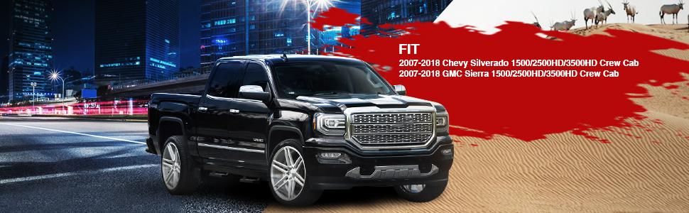 KYX Running Boards for 2007-2018 Silverado 1500/Sierra 1500 2500HD 3500HD Crew Cab