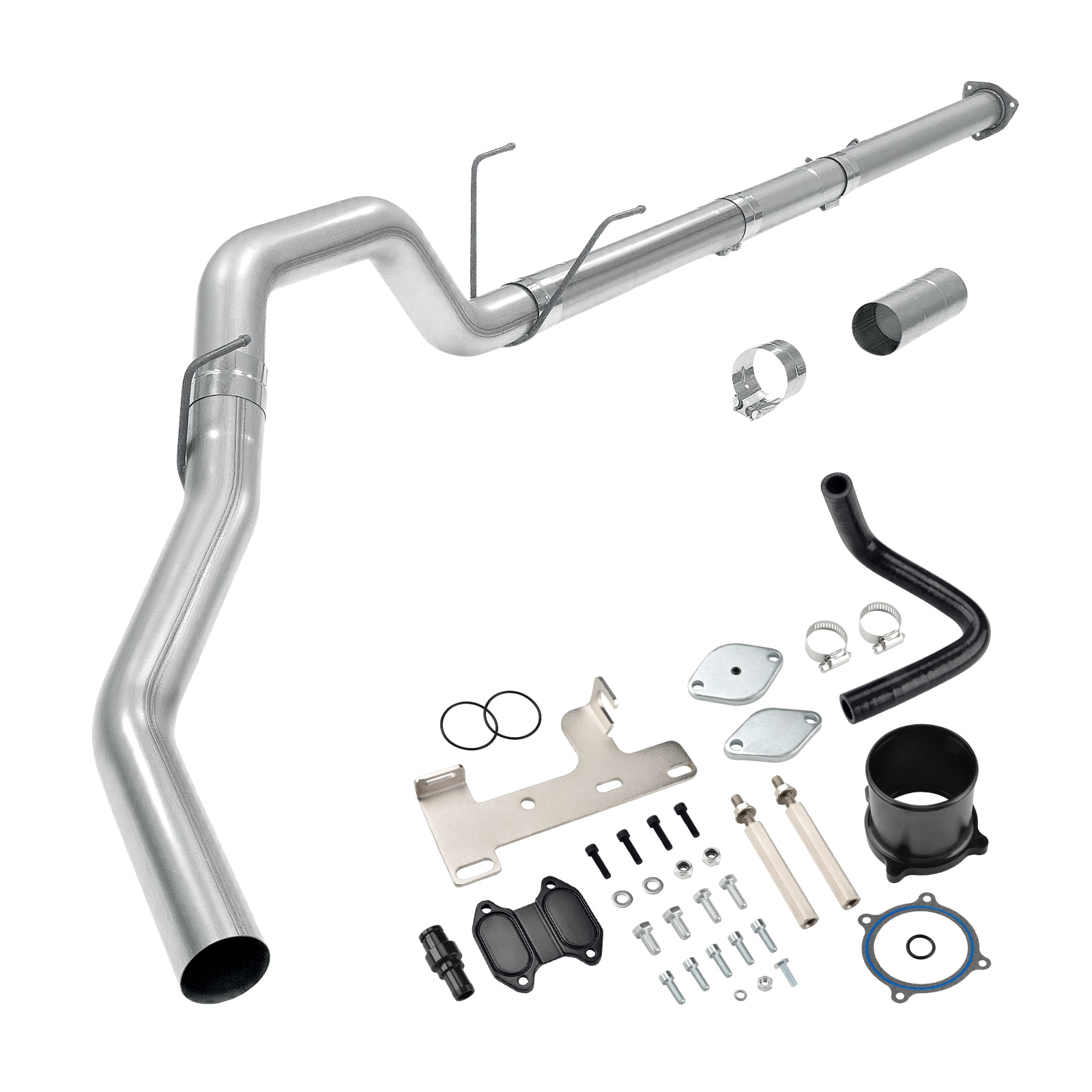 2013-2018 6.7L Cummins 4" Downpipe-Back Exhaust System & Black EGR Delete Kit 0