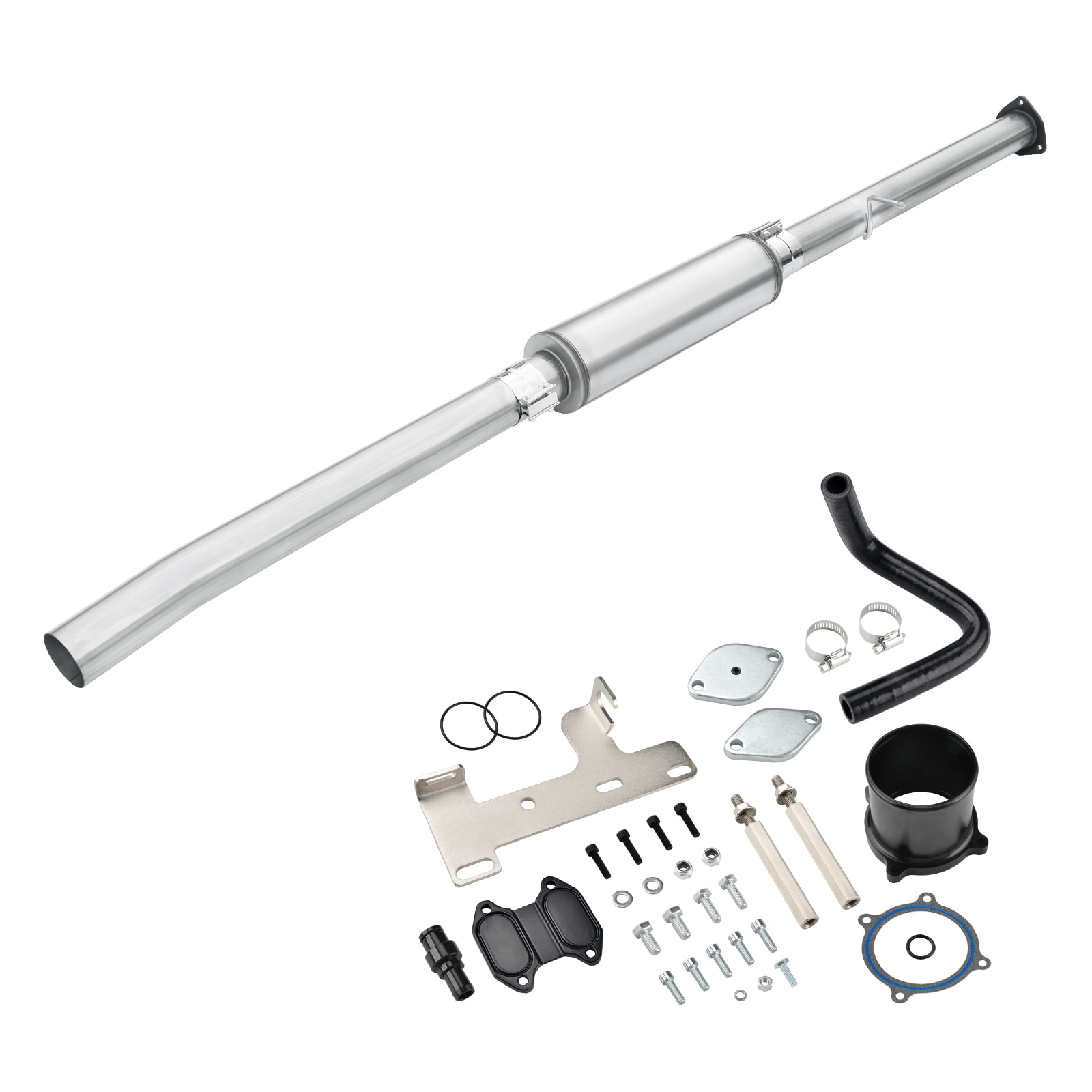 2013-2018 6.7L Cummins 4" DPF Delete Race pipe With Muffler & Black EGR Delete Kit 0