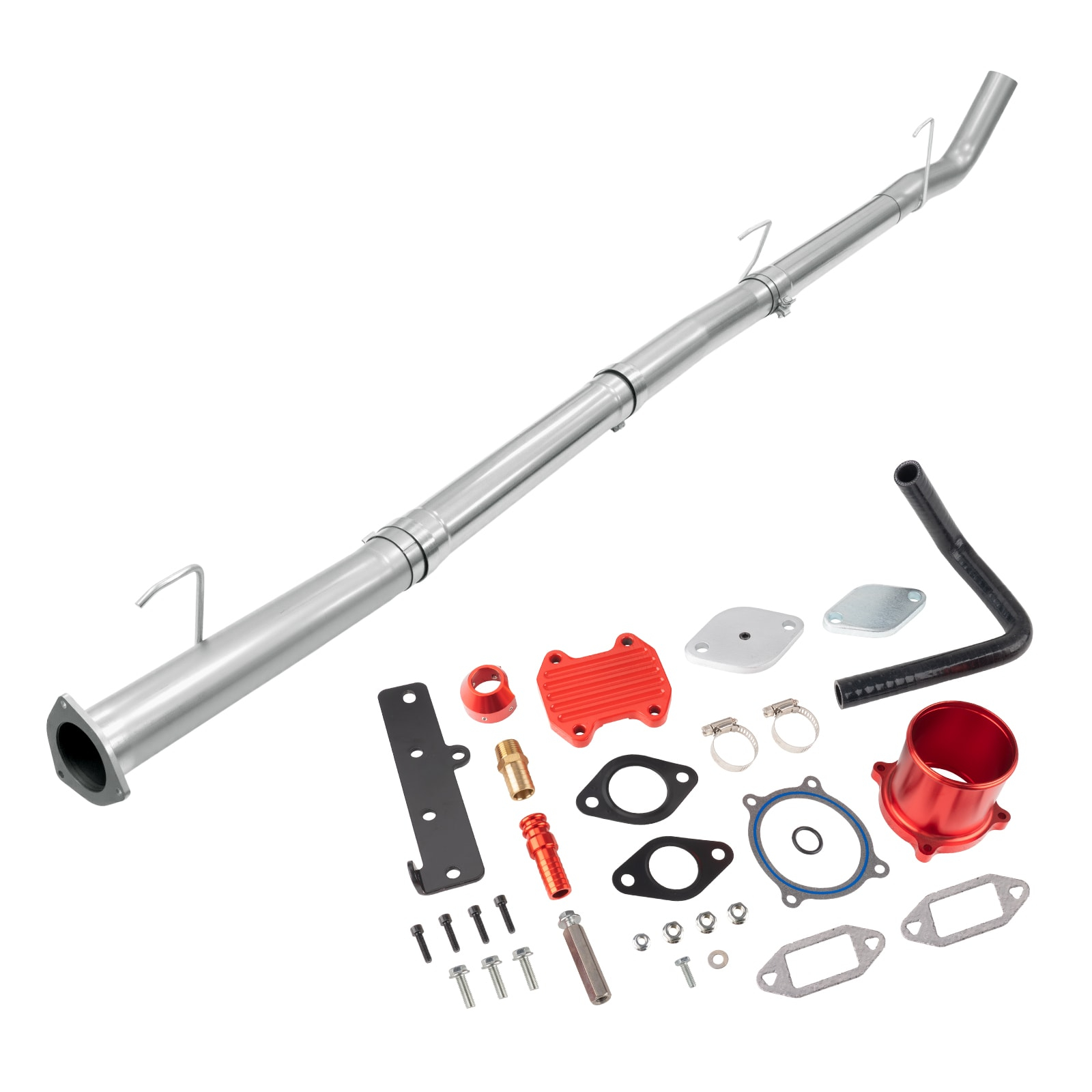 2013-2022 6.7L Cummins 4" DPF&CAT Delete Race pipe & Red EGR Delete Kit 0