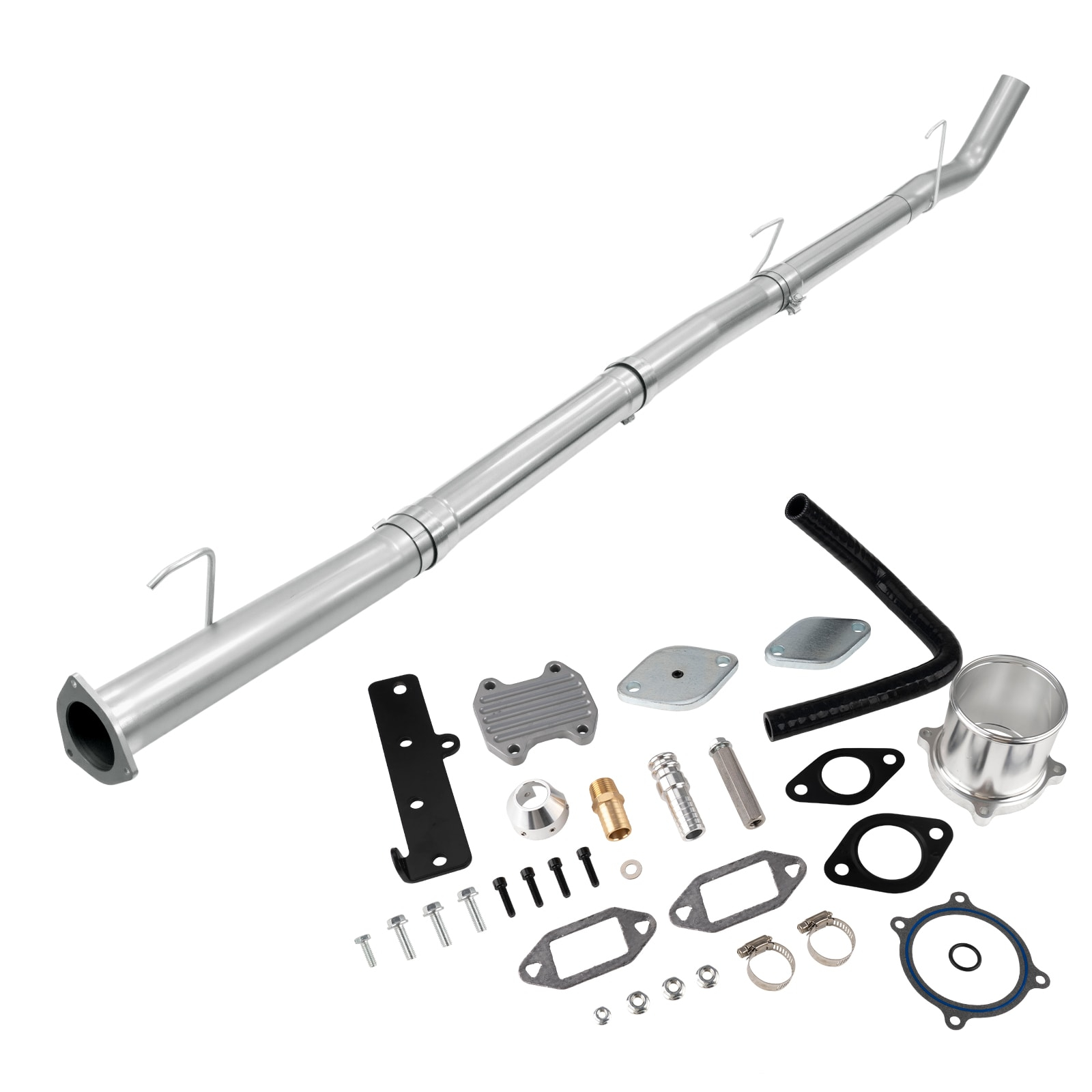 2013-2022 6.7L Cummins 4" DPF&CAT Delete Race pipe & Silver EGR Delete Kit 0