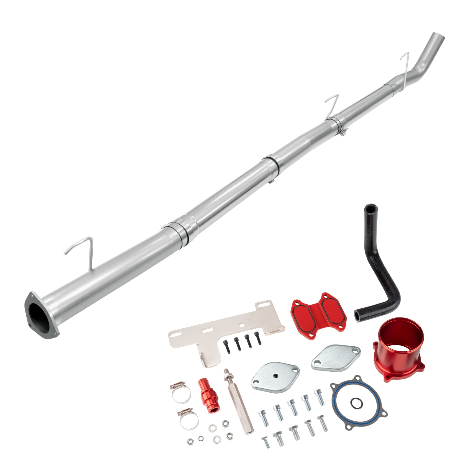 2013-2022 6.7L Cummins 4" DPF&CAT Delete Race pipe & Red EGR Delete Kit 0