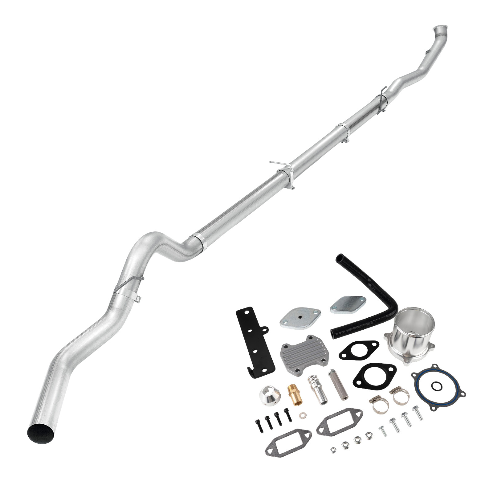 2010-2012 Cummins 6.7L Silver EGR Delete Kit And 4" DPF Delete Turbo-Back Exhaust System 0