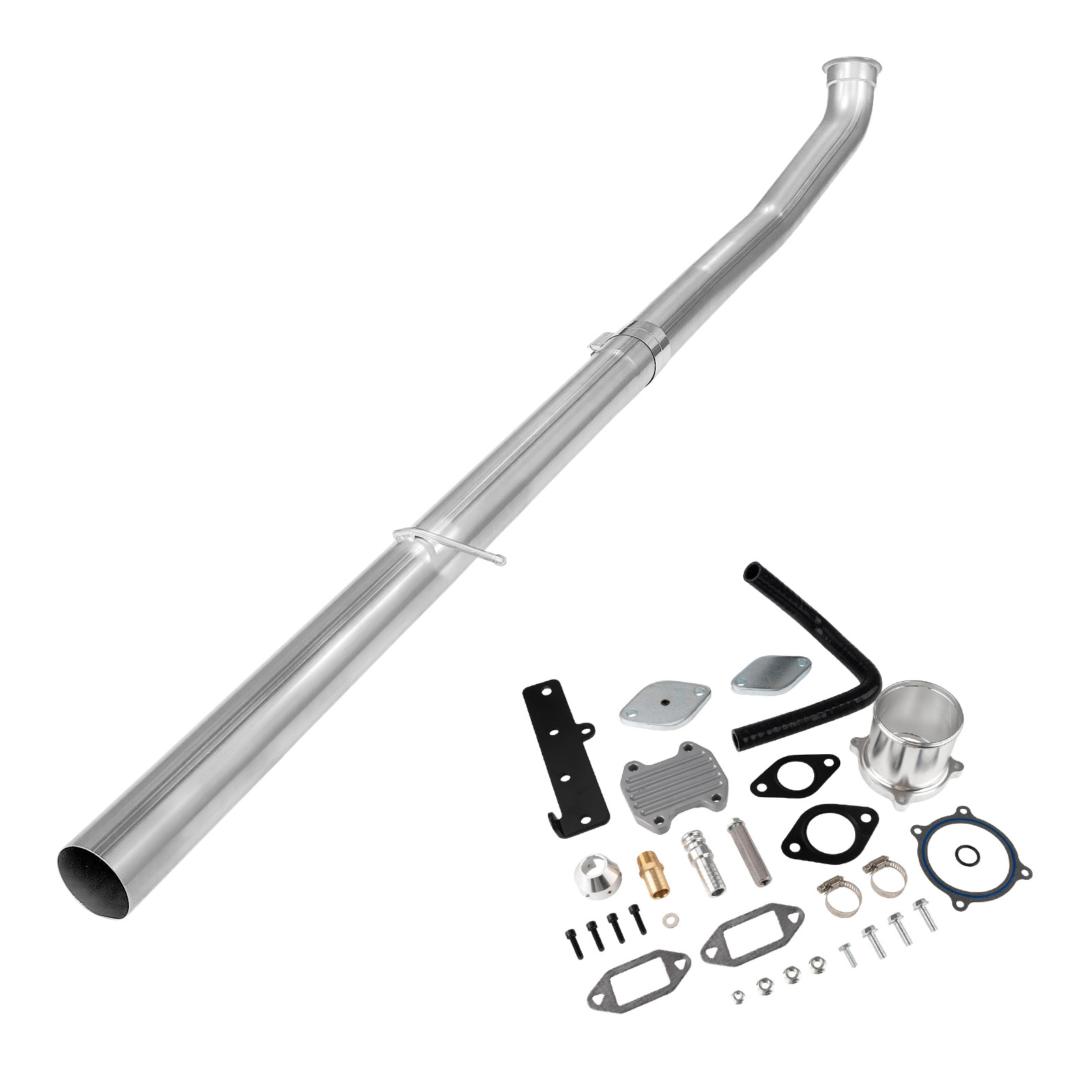 2010-2012 Cummins 6.7L Silver EGR Delete Kit And 4" CAT DPF Delete Racepipe 0