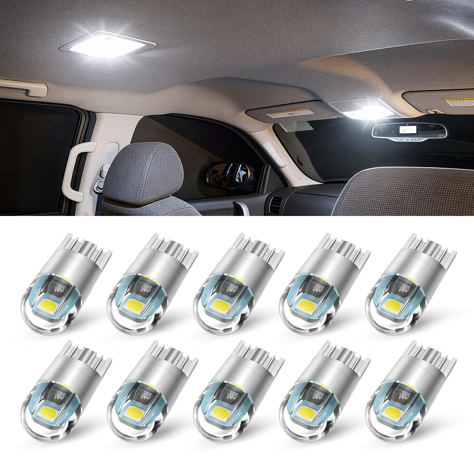 SEALIGHT® SL1 T10/194/168/W5W LED License Plate Light Dome/Map/Trunk Light Bulbs 5W 600LM 6000K White 10PCS