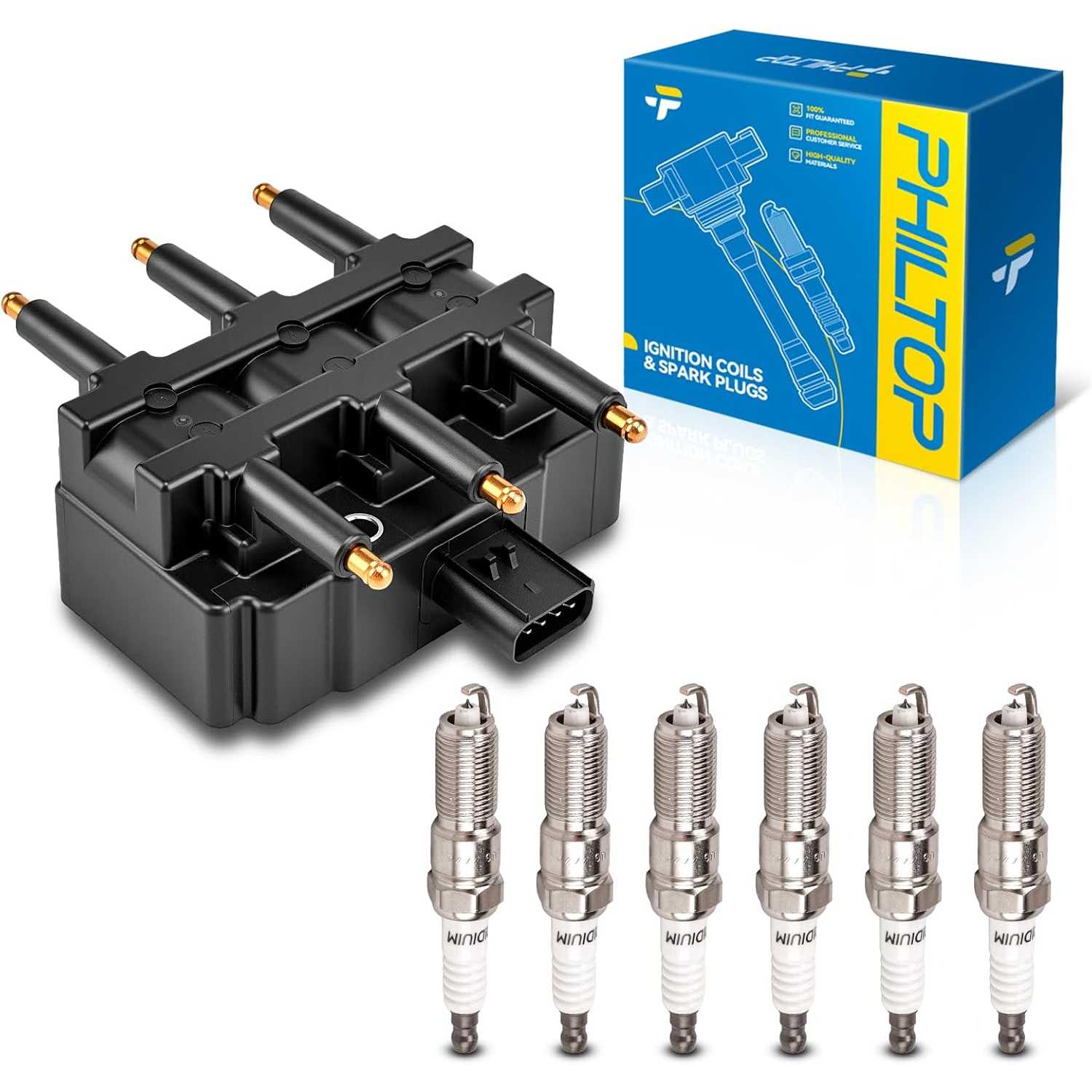 Ignition Coil Pack and Iridium Spark Plugs Fits for Dodge 2001-2010 Grand Caravan 3.8L/3.3L, 2001-2007 Caravan
