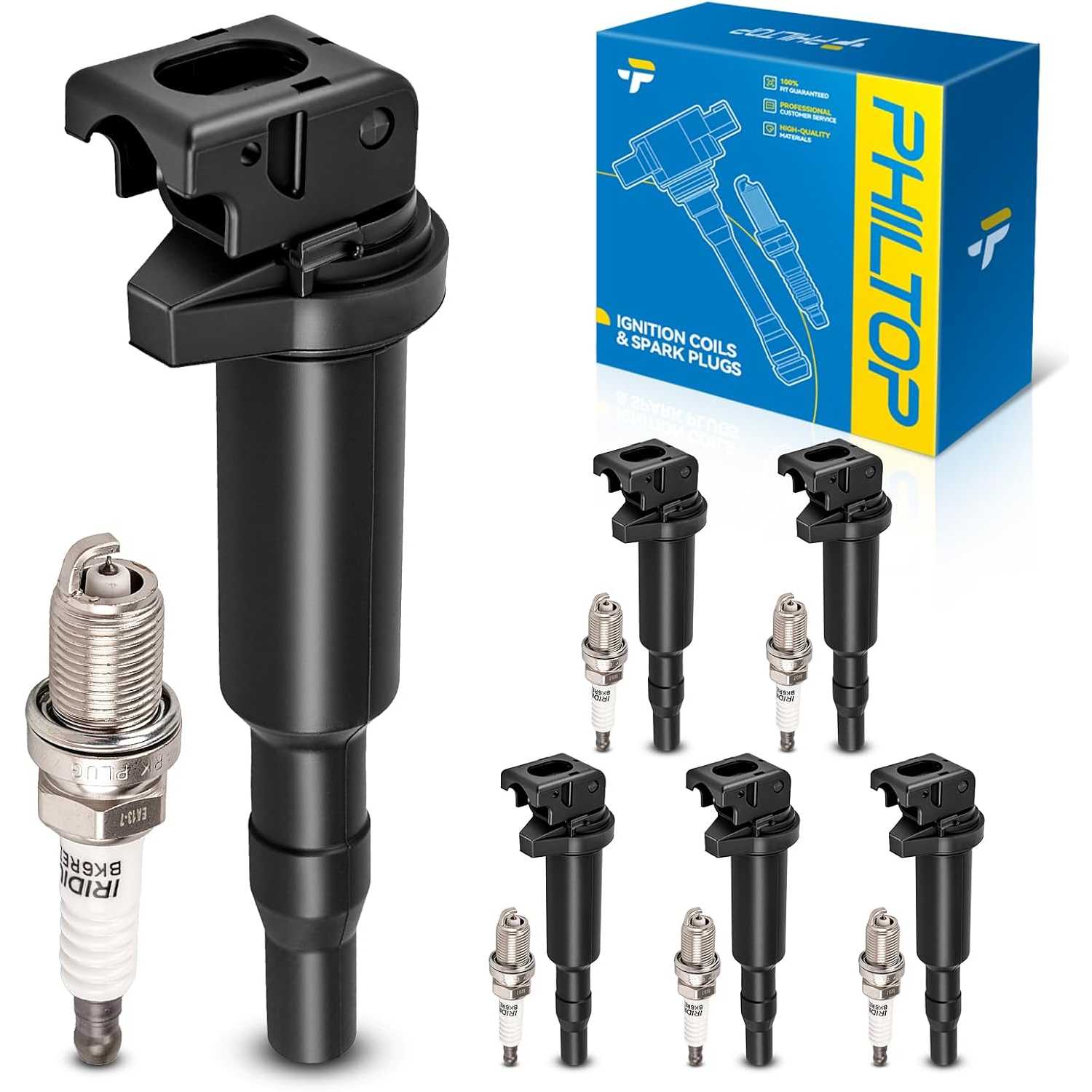 Ignition Coil Pack and Iridium Spark Plugs Fits for Mini 2013 Cooper 1.6L, BMW 2017 X5 3.0T, 2011 528i, 2003 330i