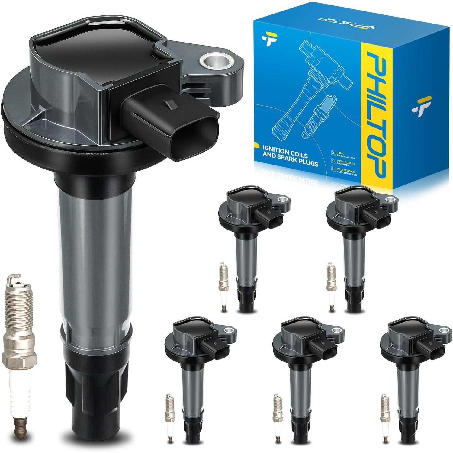 Ignition Coil Pack and Iridium Spark Plugs Fits for Mazda 2008-2014 CX-9, Ford 2007-2010 Edge, 2010-2012 Taurus 3.5L