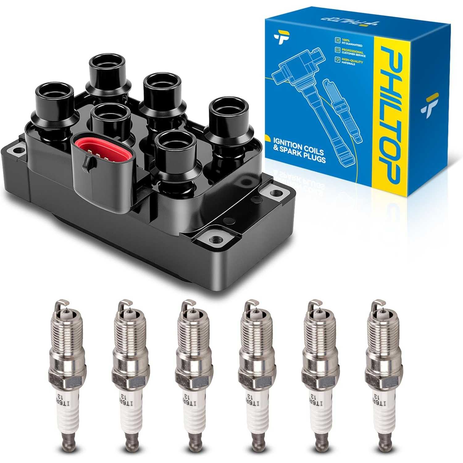 Ignition Coil Pack and Iridium Spark Plugs Fits for Ford 1996-2000 Taurus 3.0L, 1998 Ranger 3.0L, 1995-2000 Contour