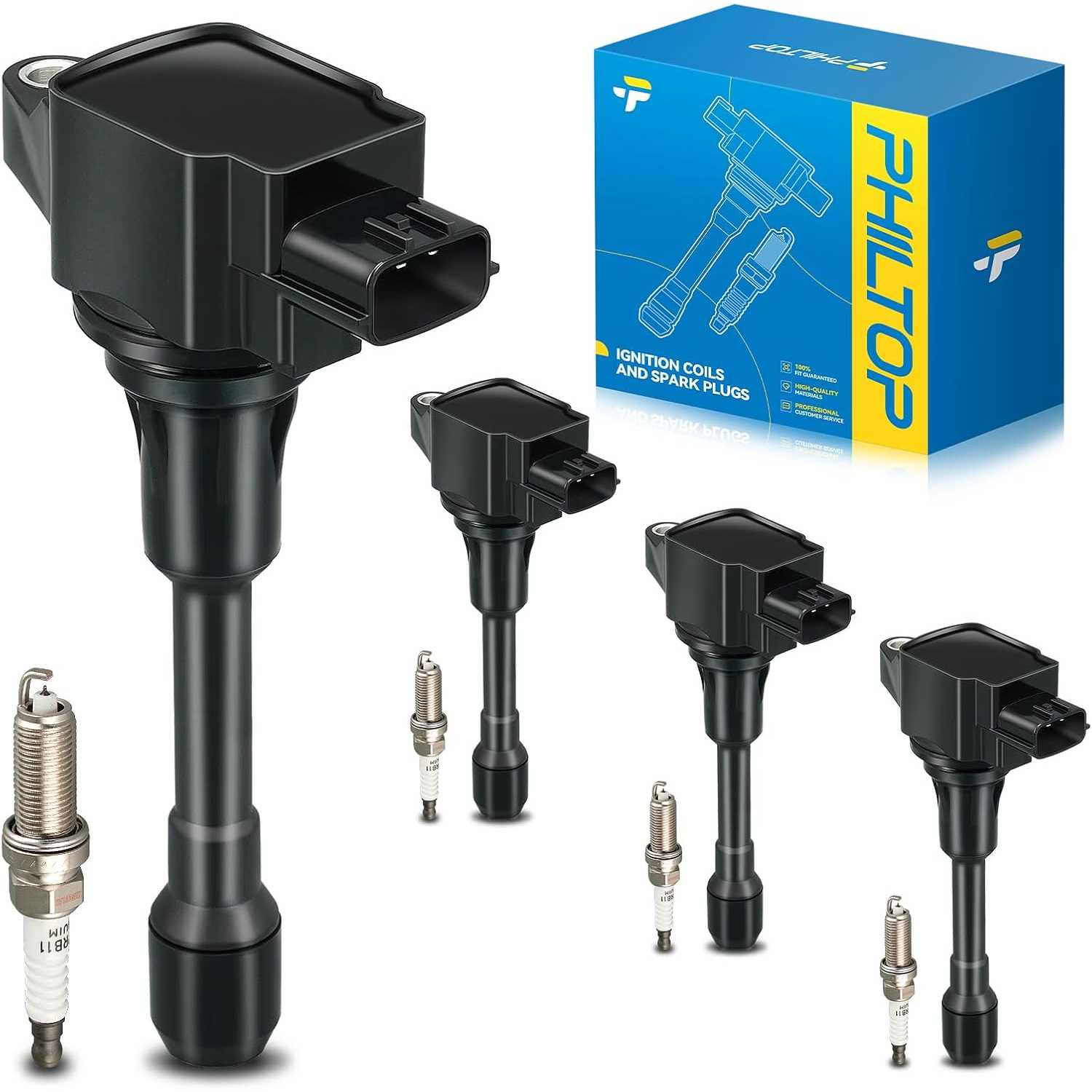 Ignition Coil Pack and Iridium Spark Plugs Fits for Nissan 2007-2013 Altima 2.5L, 2013-2016 Sentra, 2008-2013 Rogue