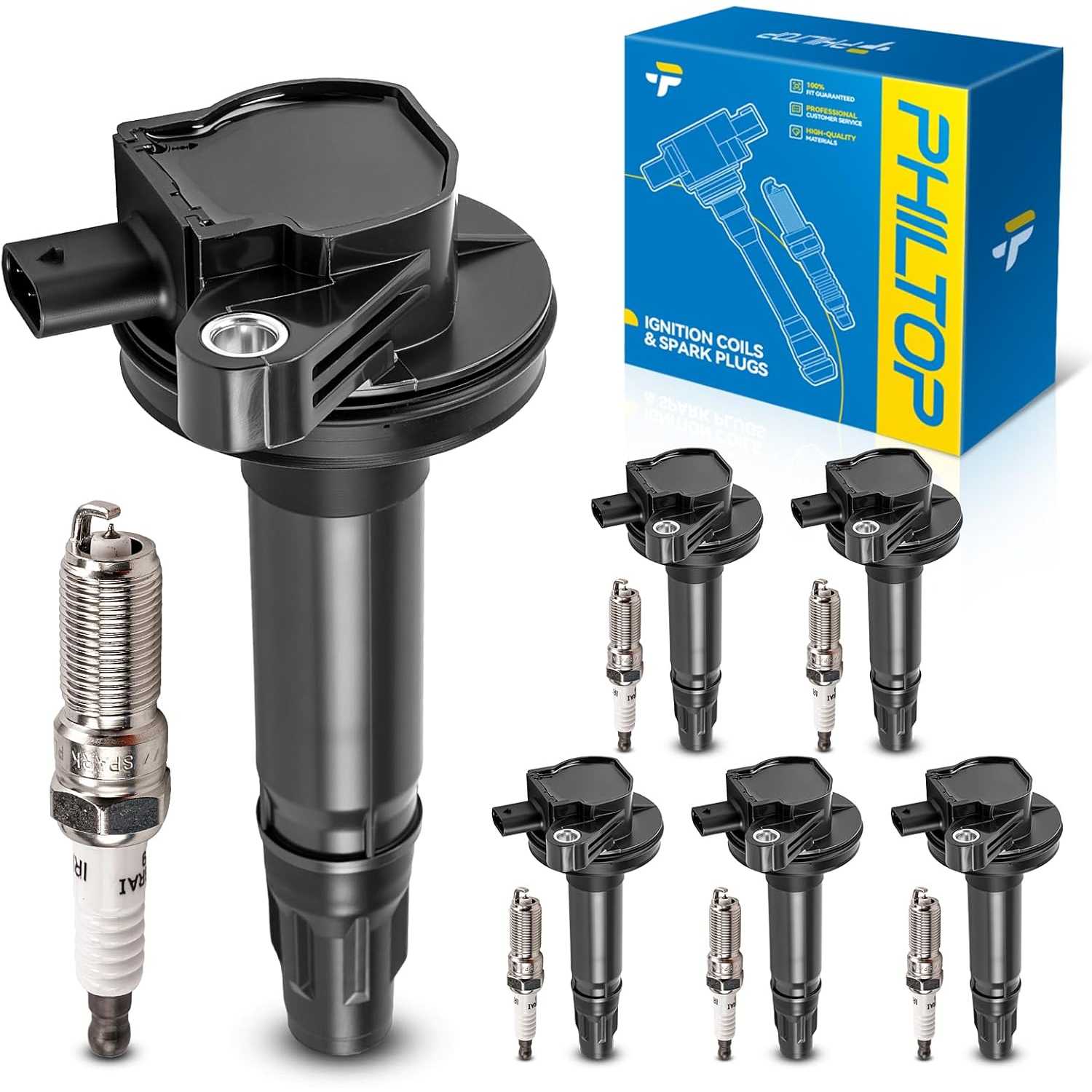 Ignition Coil Pack and Iridium Spark Plugs Fits for Ford 2017-2019 Explorer 3.5L, 2017-2019 Transit-250 3.7L