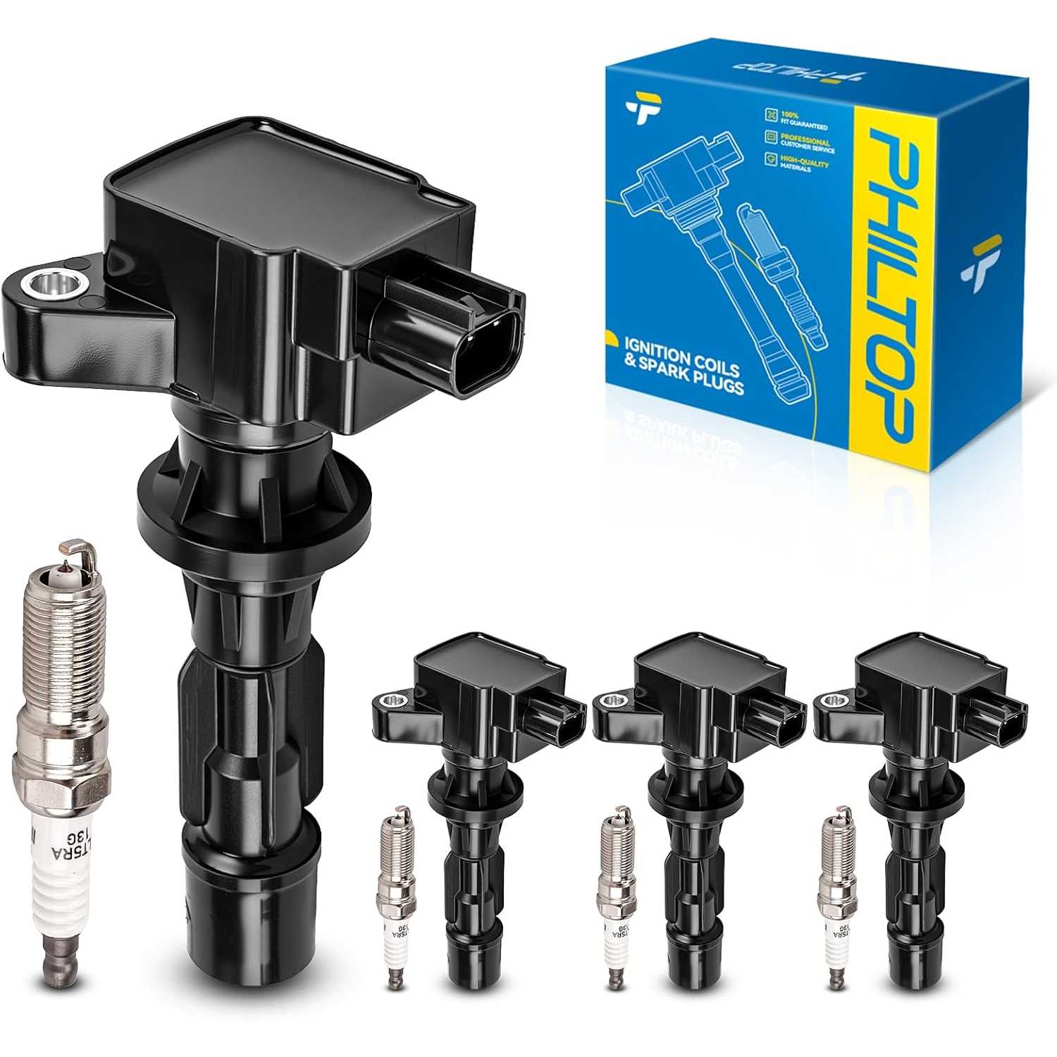 Ignition Coil Pack and Iridium Spark Plugs Fits for Ford 2006-2009 Fusion 2.3L, Mercury 2006-2009 Milan 2.3L, 4PCS UF516