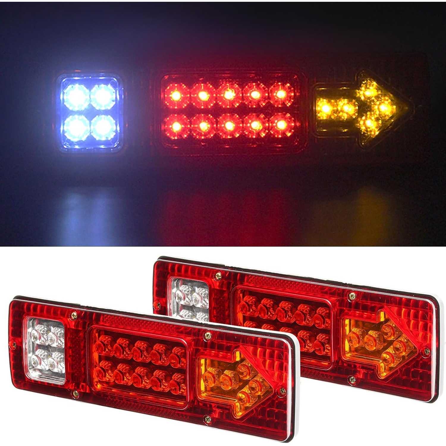 2 Pcs Trailer Light 19LED Marker Lights Amber Red and White Clearance Lights Turn Signal Running Lamp For Trailers AT...