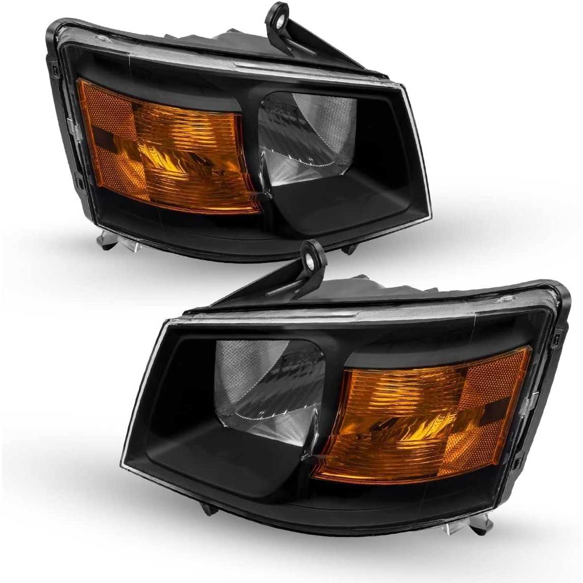Headlight Assembly fit for 2008-2010 Dodge Grand Caravan | Amber Reflector, Black Housing, Driver and Passenger Side
