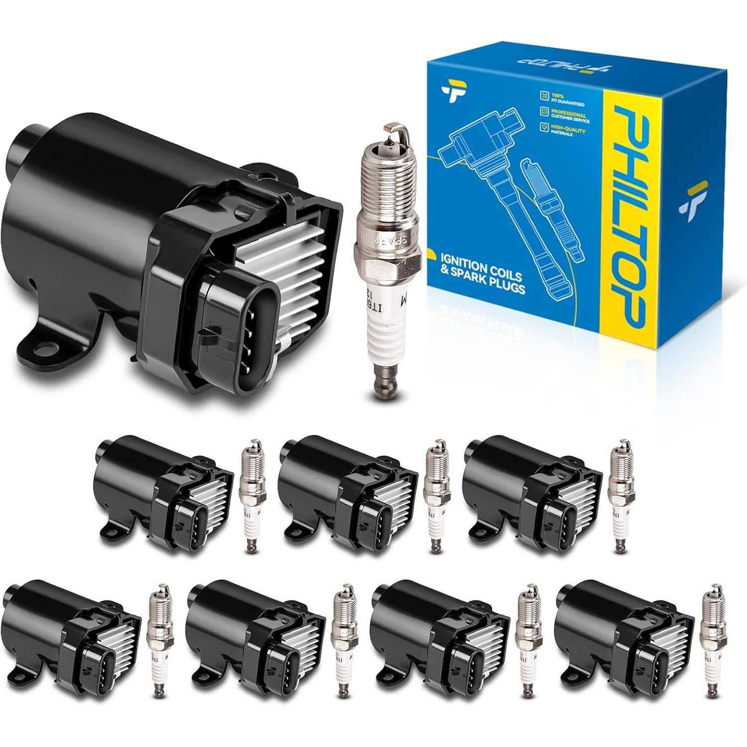 Ignition Coil Pack and Iridium Spark Plugs Fits for Chevrolet 1999-2006 Silverado 1500 5.3L/4.8L/6.0L, 2000-2006 Tahoe