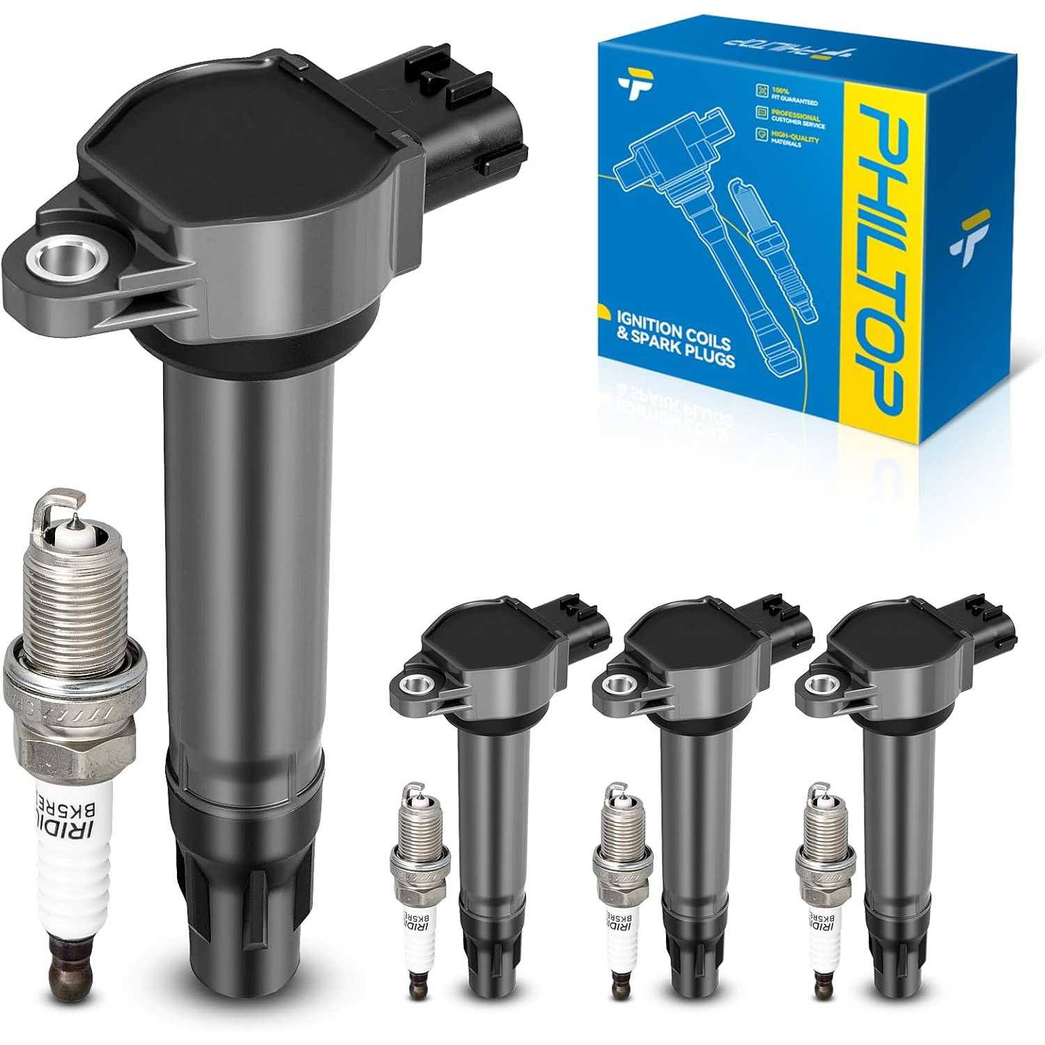 Ignition Coil Pack and Iridium Spark Plugs Fits for Mitsubishi 2009-2010 2013-2015 Lancer 2.4L
