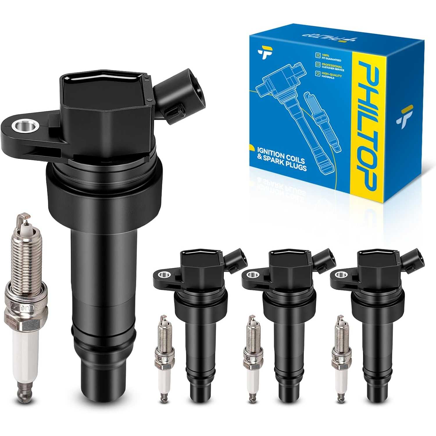 Ignition Coil Pack and Iridium Spark Plugs Fits for Hyundai 2014-2015 Veloster 1.6T, Kia 2014-2015 Forte Koup 1.6T