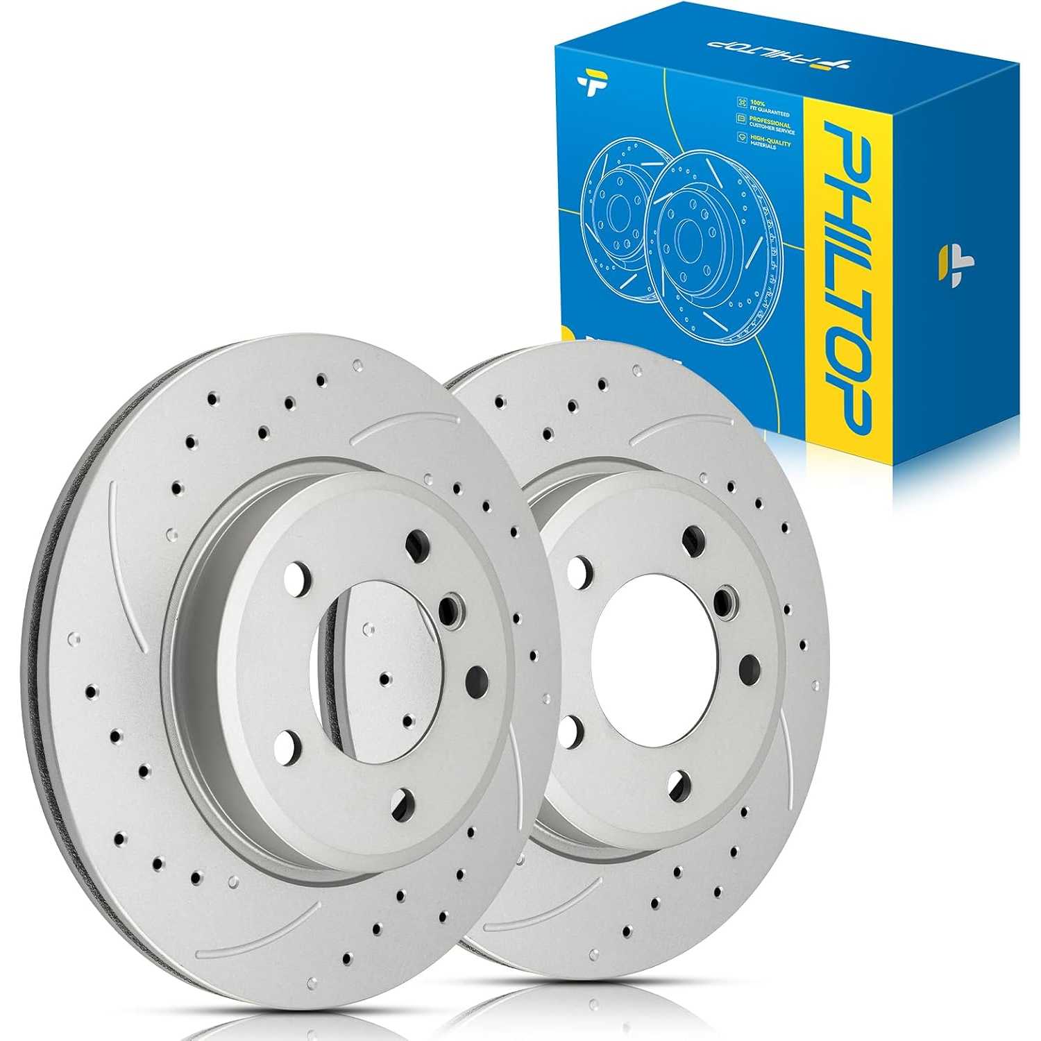 2003-2008 BMW Z4 3.0L | Front Drilled and Slotted Brake Rotors 11.81" | OE#34116855152/980011 - PHILTOP