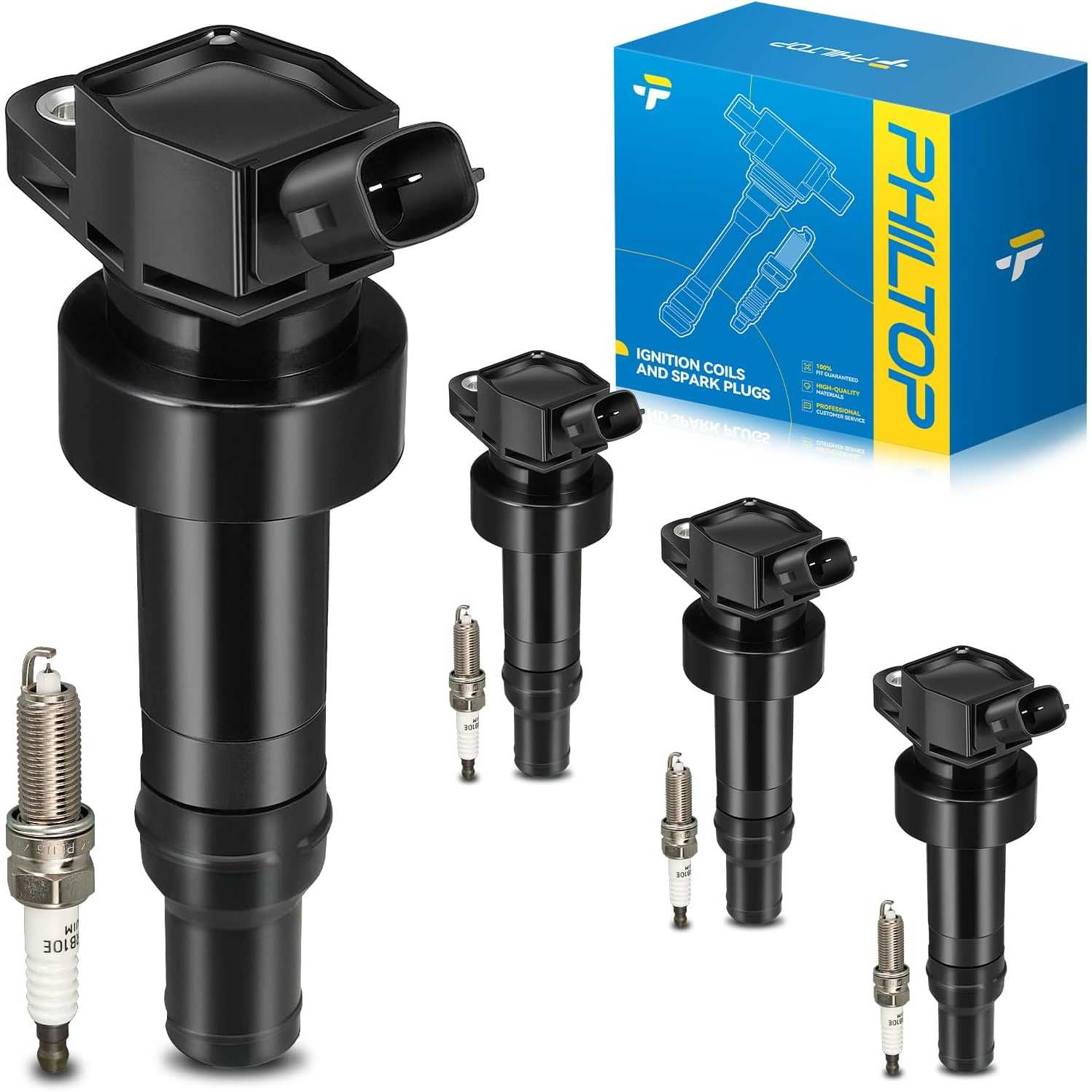 Ignition Coil Pack and Iridium Spark Plugs Fits for Kia 2012-2019 Soul 1.6L, Hyundai 2012-2019 Accent, Kia 2012-2019 Rio