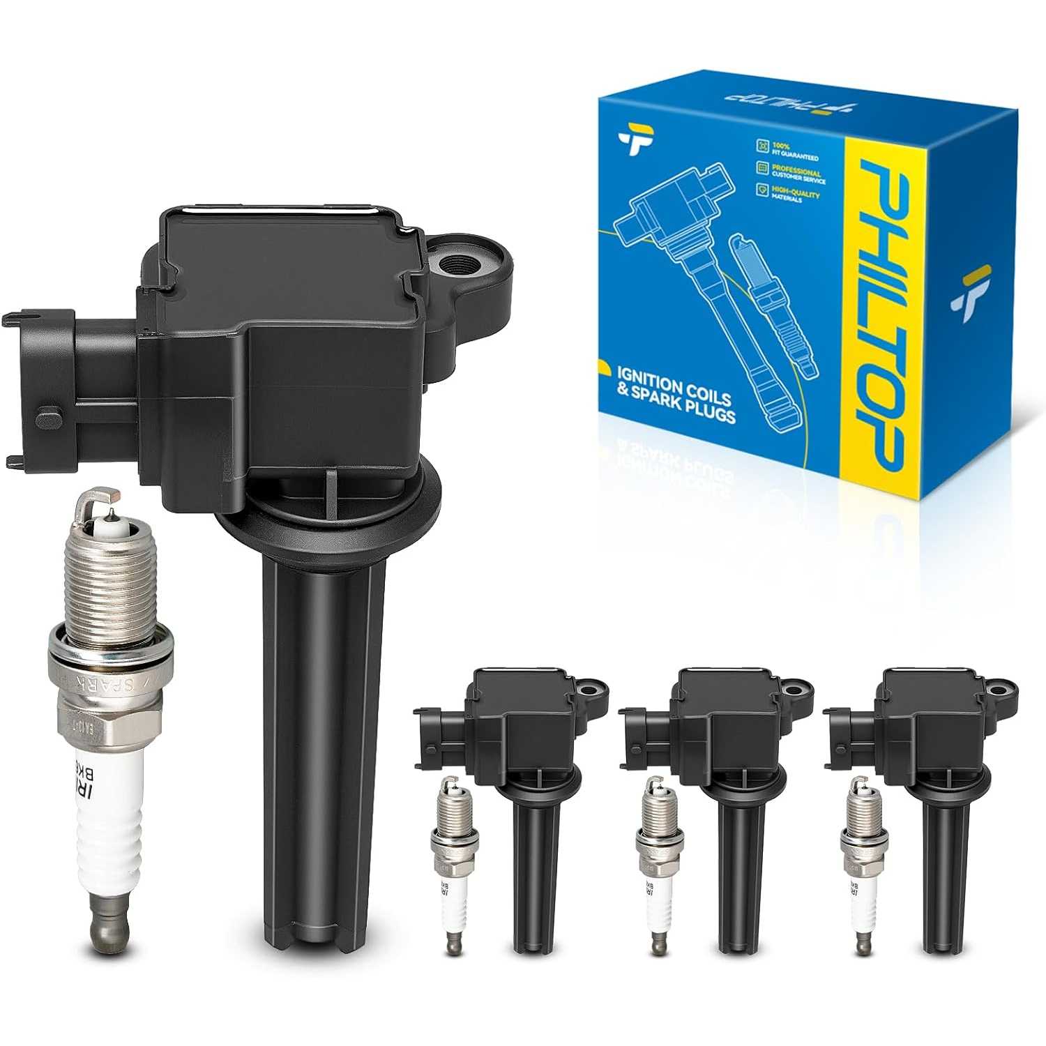 Ignition Coil Pack and Iridium Spark Plugs Fits for Saab 2004-2011 9-3 2.0T, Saab 2010-2011 9-3X, 4PCS UF526