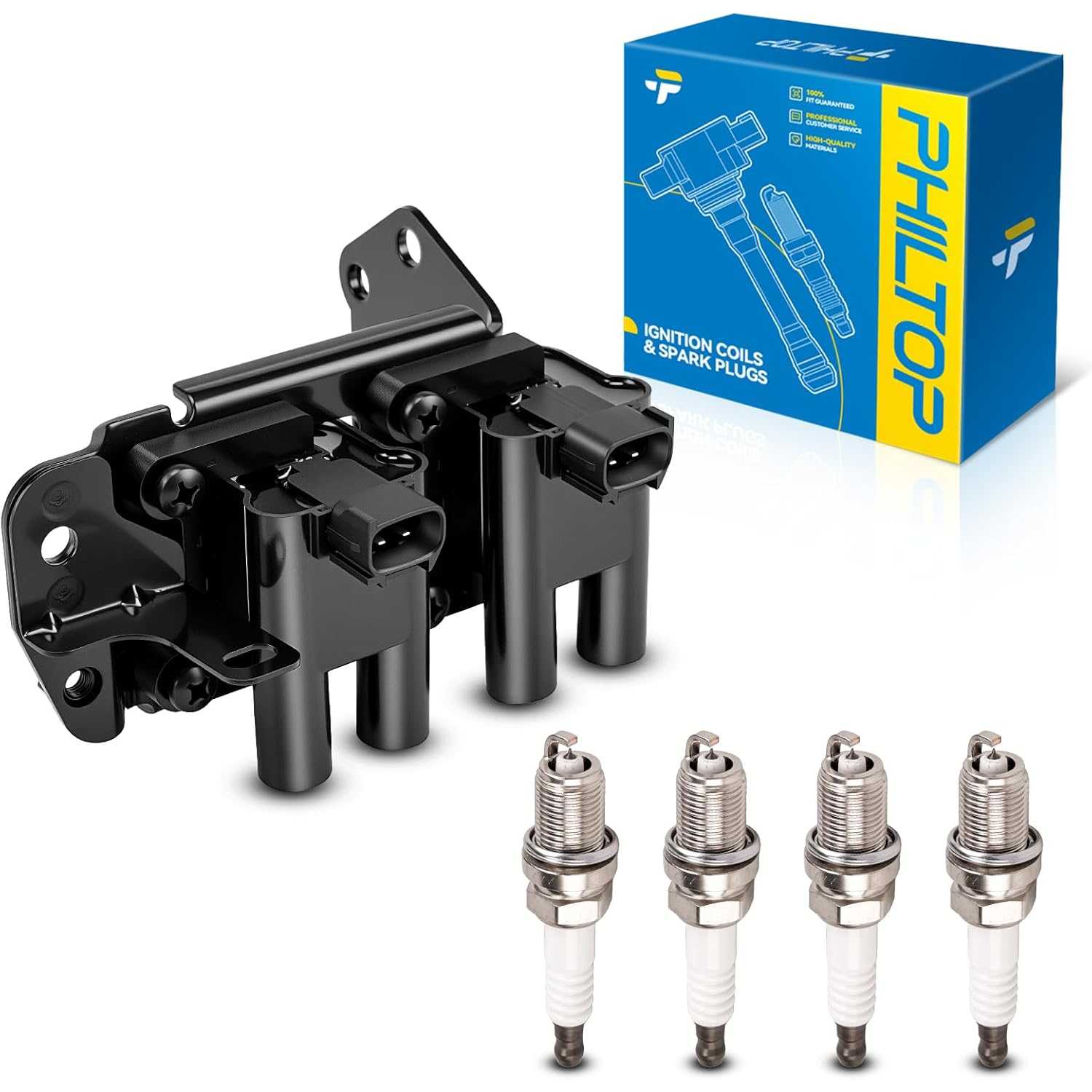 Ignition Coil Pack and Iridium Spark Plugs Fits for Hyundai 2001-2005 Accent 1.6L, 1PCS UF424