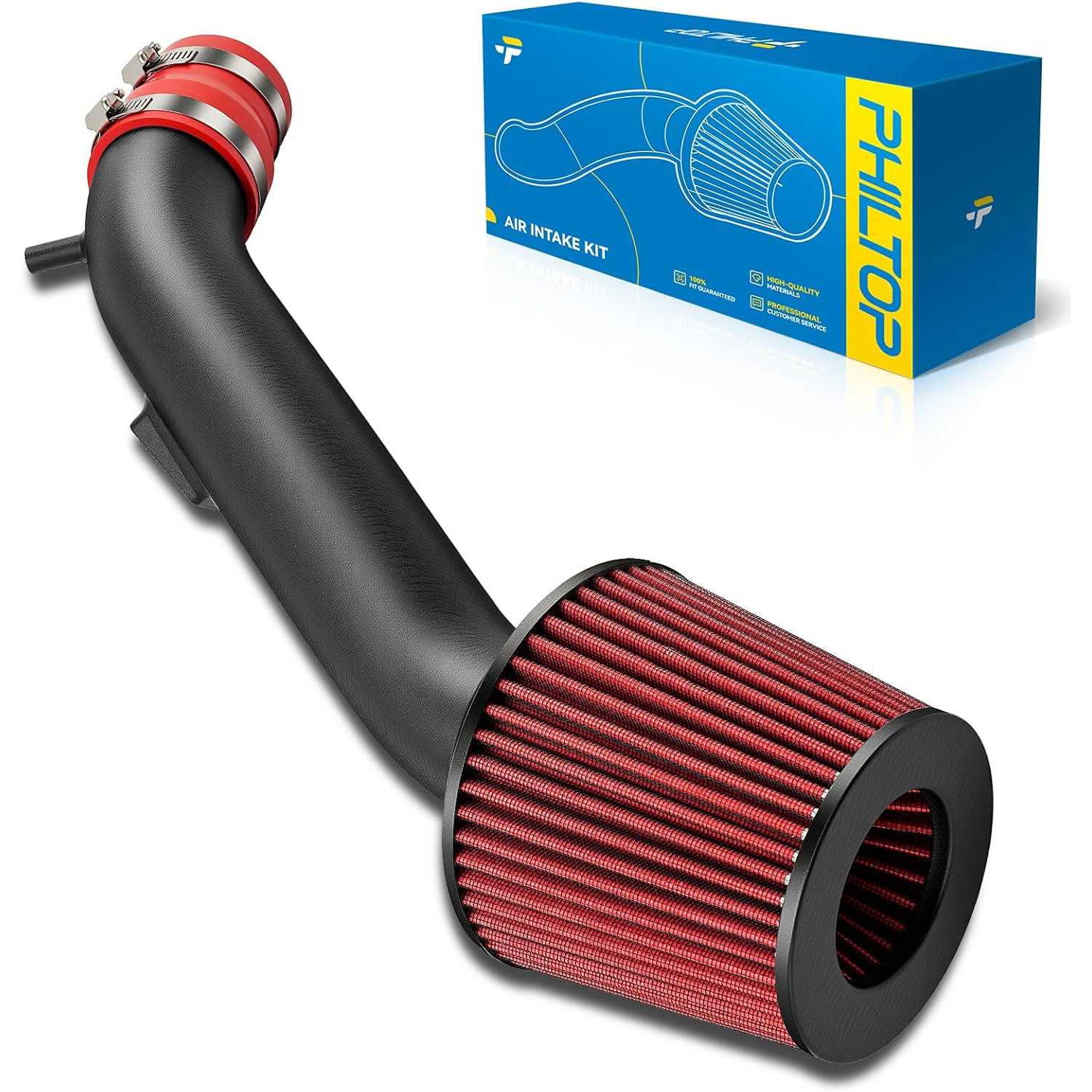 Cold Air Intake Red Tube + Heat Shield Compatible With Honda Accord 2013-2017 2.4L, Red