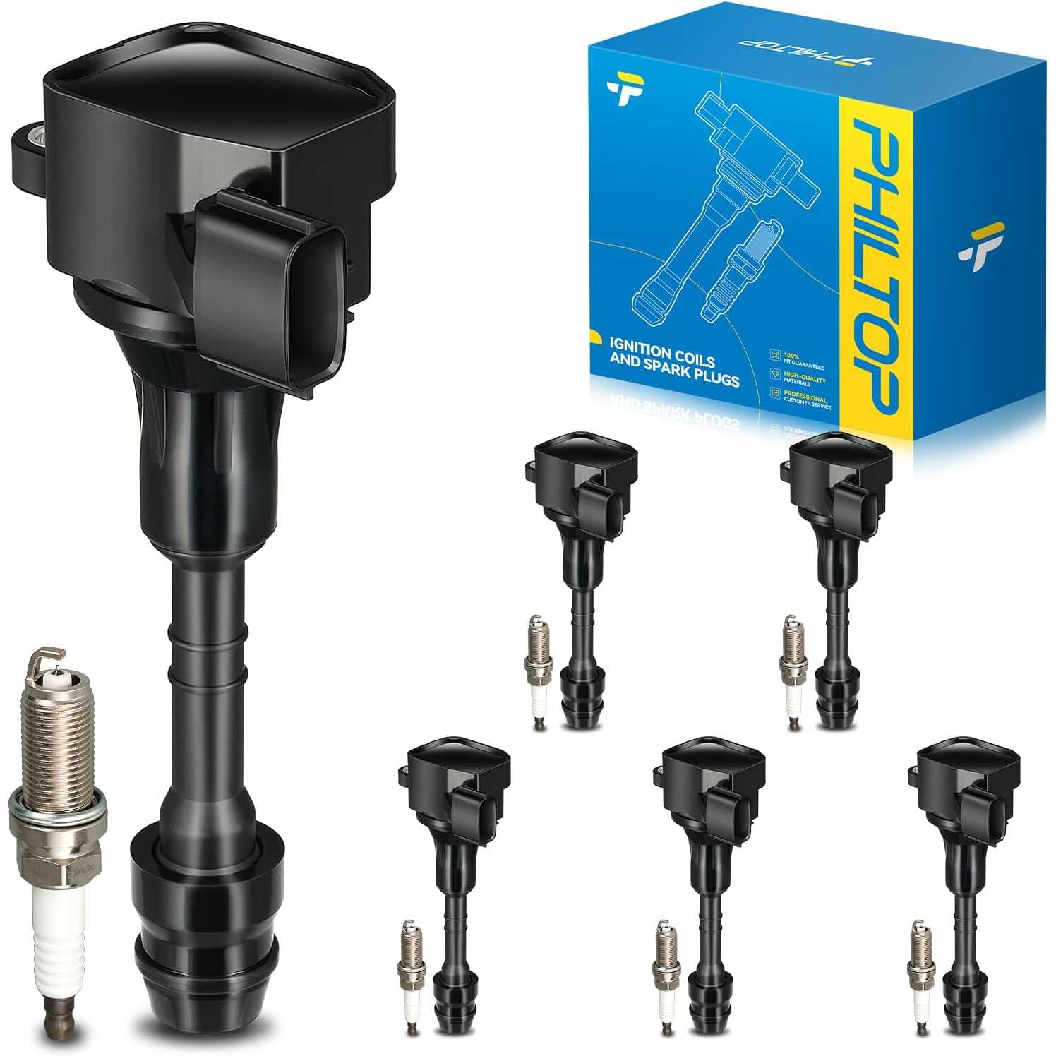 Ignition Coil Pack and Iridium Spark Plugs Fits for Nissan 2005-2016 Frontier 4.0L, 2005-2015 Xterra