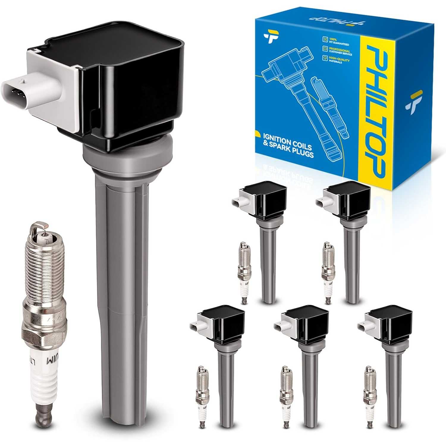 Ignition Coil Pack and Iridium Spark Plugs Fits for Ford 2015-2017 F-150 2.7T, 2015-2018 Edge 2.7T