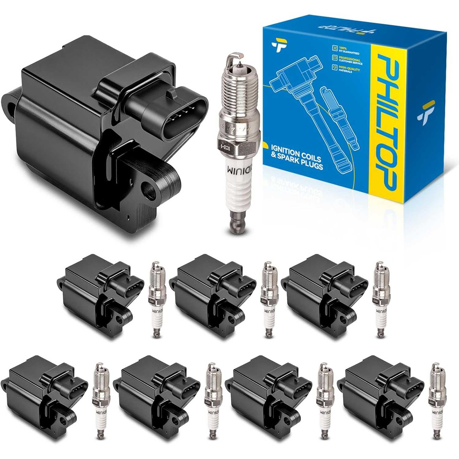 Ignition Coil Pack and Iridium Spark Plugs Fits for Chevrolet 1999-2006 Silverado 1500 5.3L/4.8L/6.0L, 2000-2006 Tahoe