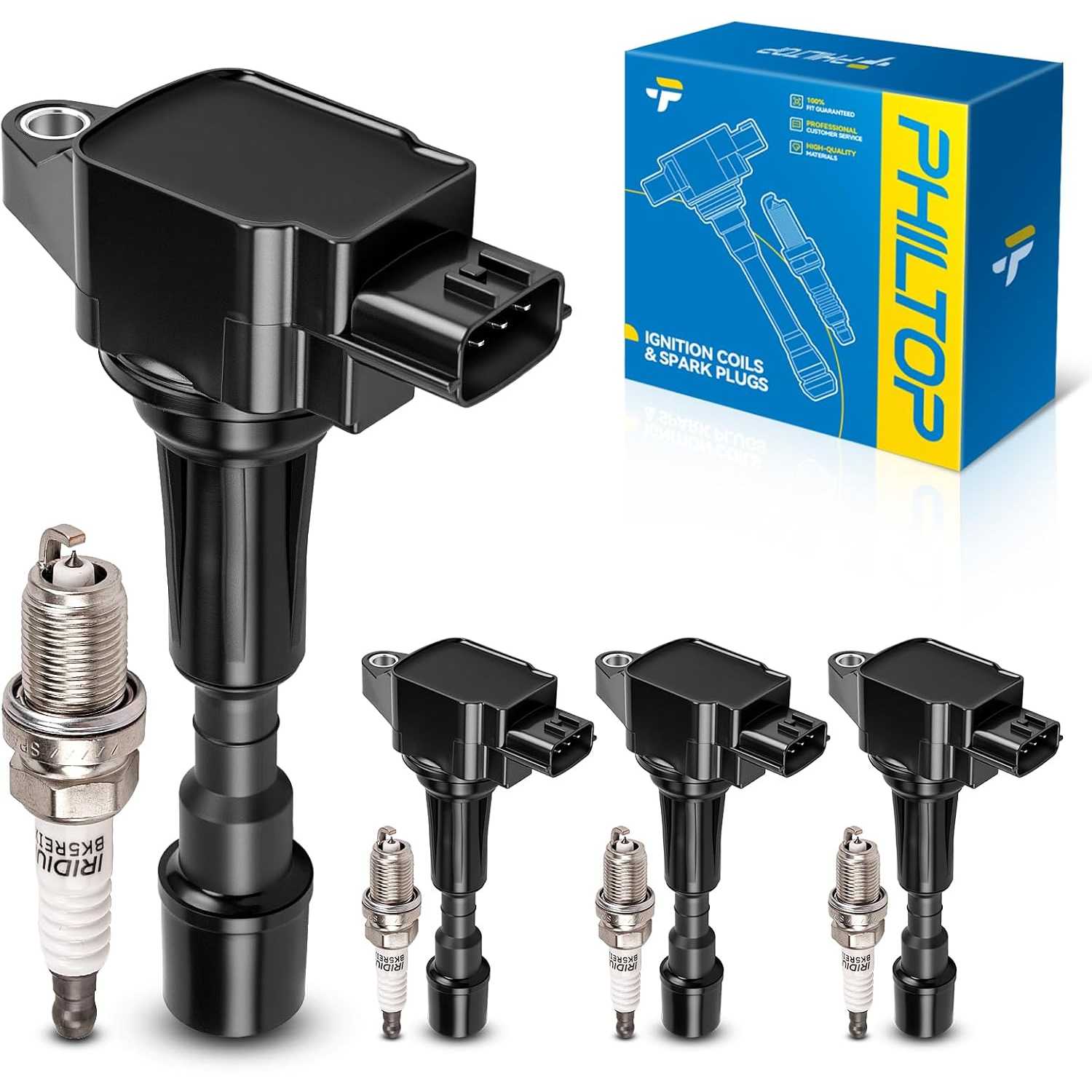 Ignition Coil Pack and Iridium Spark Plugs Fits for Mazda 2011-2014 2, 4PCS UF655