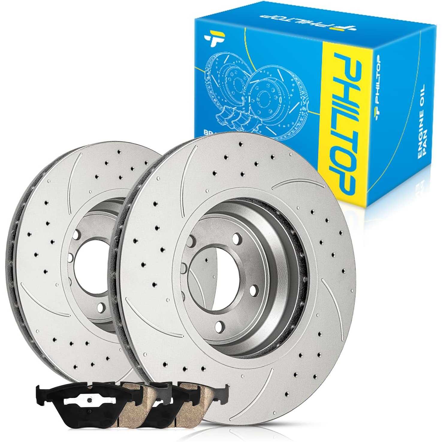 13.7 inch(348 mm) Front Drilled and Slotted Disc Brake Rotors + Ceramic Pads Kit Compatible with 335i, 335i xDrive