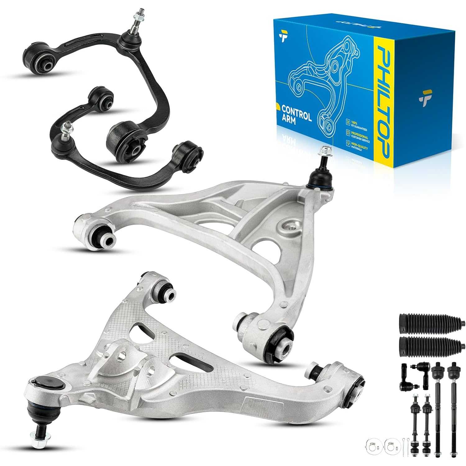 Front Suspension Kit Upper Lower Control Arm w/Ball Joints Assembly & Sway Bar End Links & Tie Rod Ends Boots Compati...