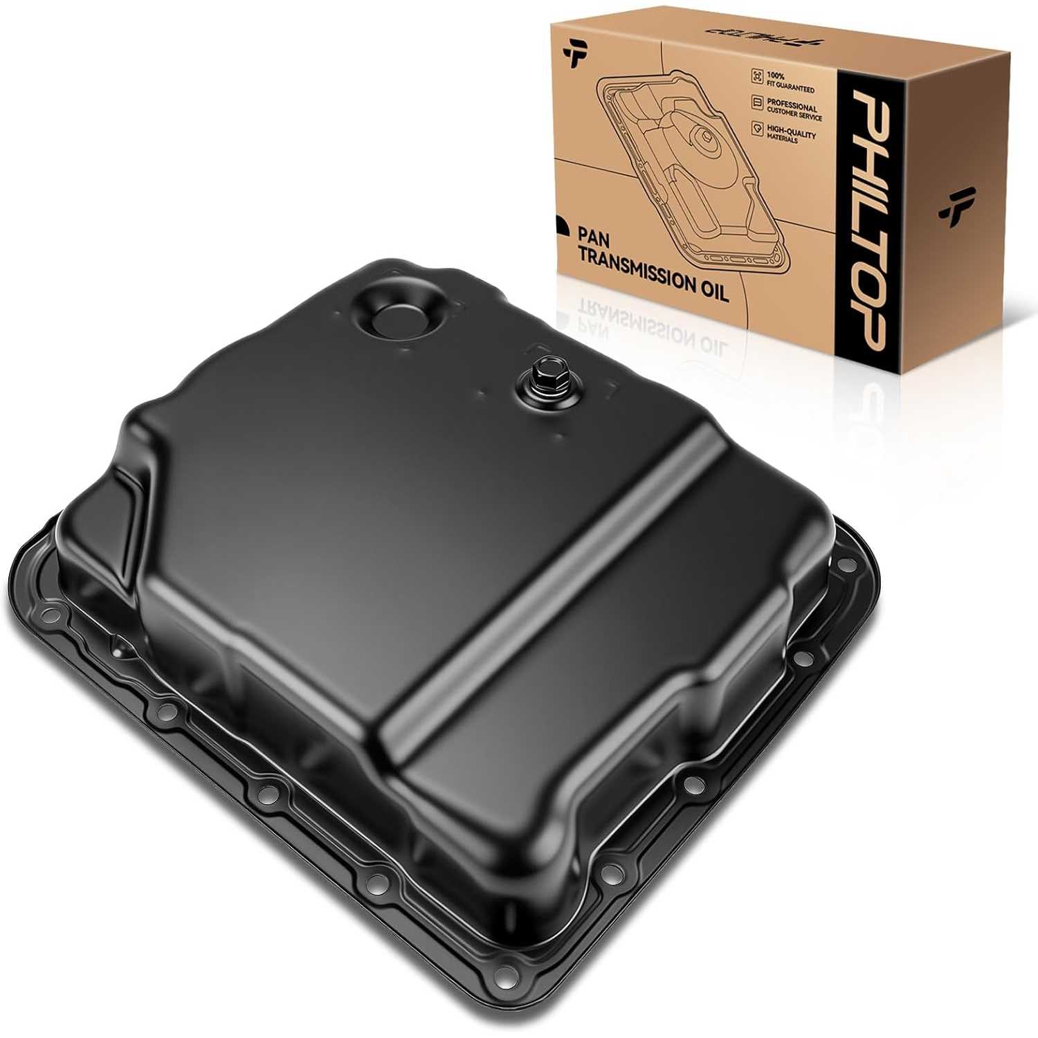 Transmission oil pan with Drain Plug Compatible with 4L60-E, 4L65-E, 4L70-E, Chevy Silverado 1500, Tahoe, Express Blazer