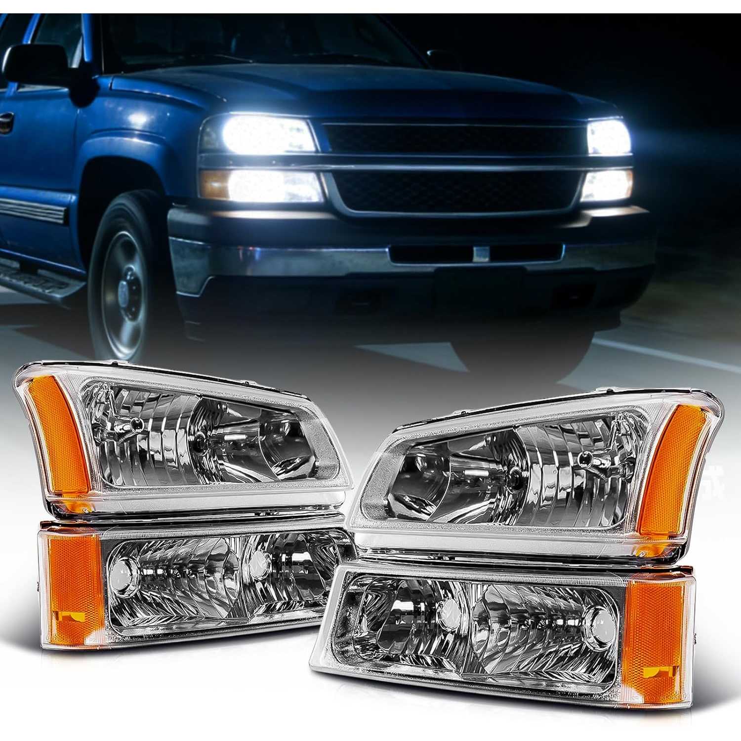 Headlights Assembly fit for 2003-2006 Chevy Silverado 1500 | fit for 2005-2006 Silverado 2500 HD