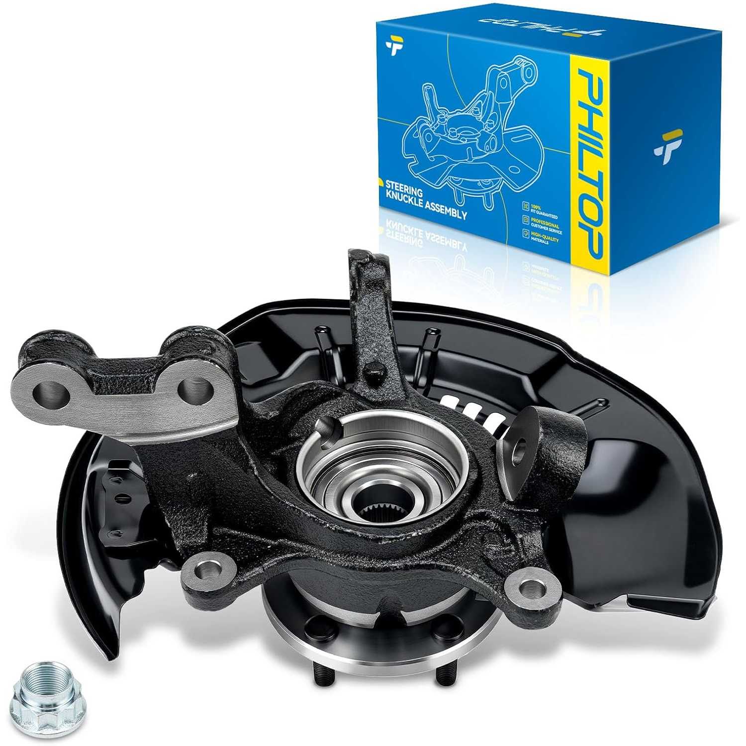Front steering knuckle and hub assembly Compatible with 2008-2017 Toyota Highlander, 2010-2015 RX350