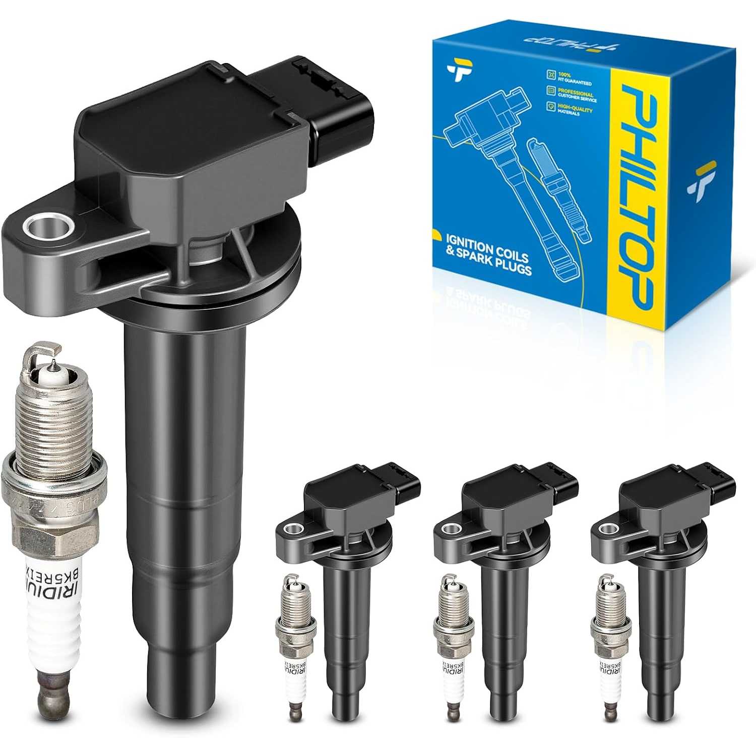 Ignition Coil Pack and Iridium Spark Plugs Fits for Toyota 2001-2009 Prius, Toyota 2007-2018 Yaris, Toyota 2000 Echo